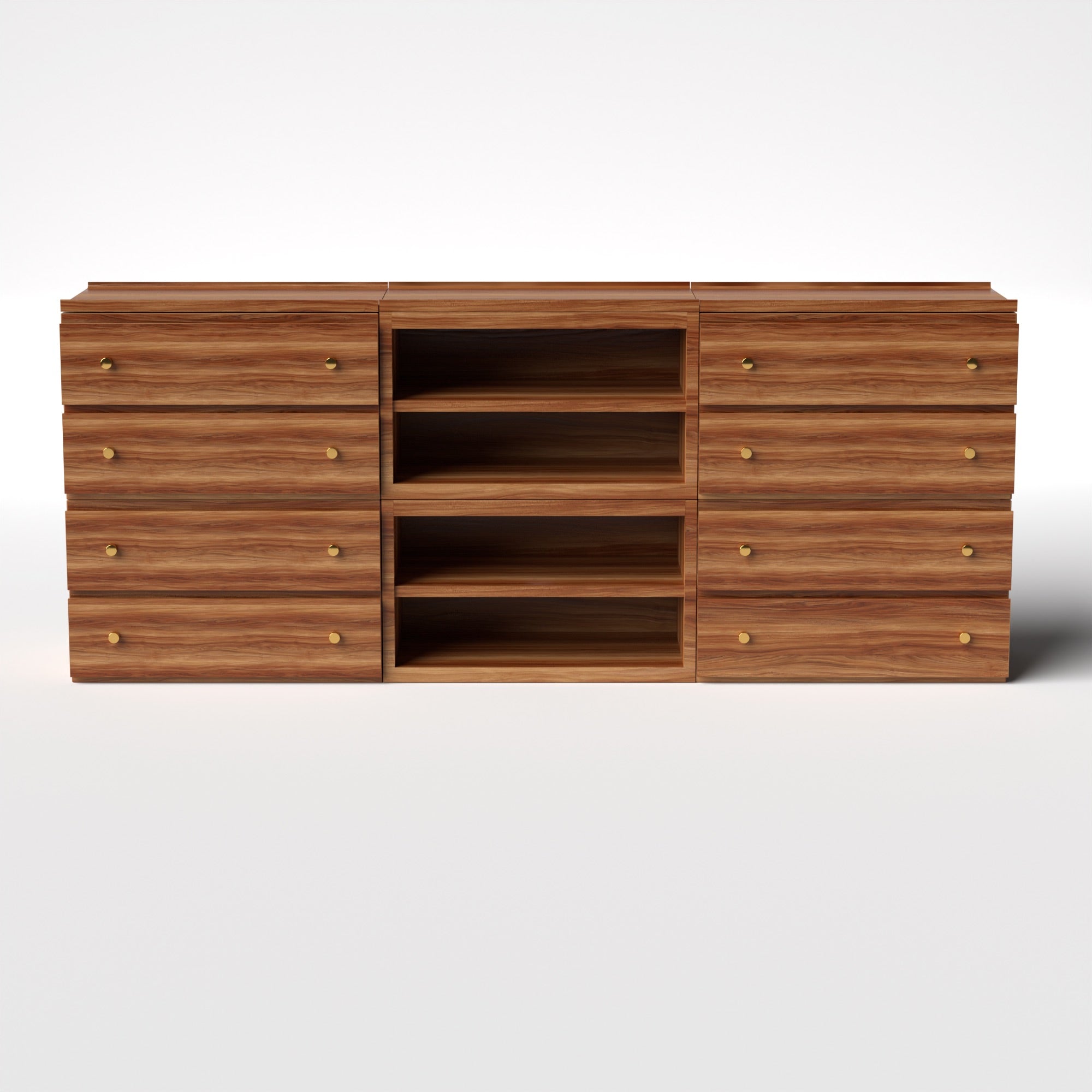 Stava Modular Credenza System | Solid Walnut/Teak/Oak Wood (4x3) | 8 Feet Length