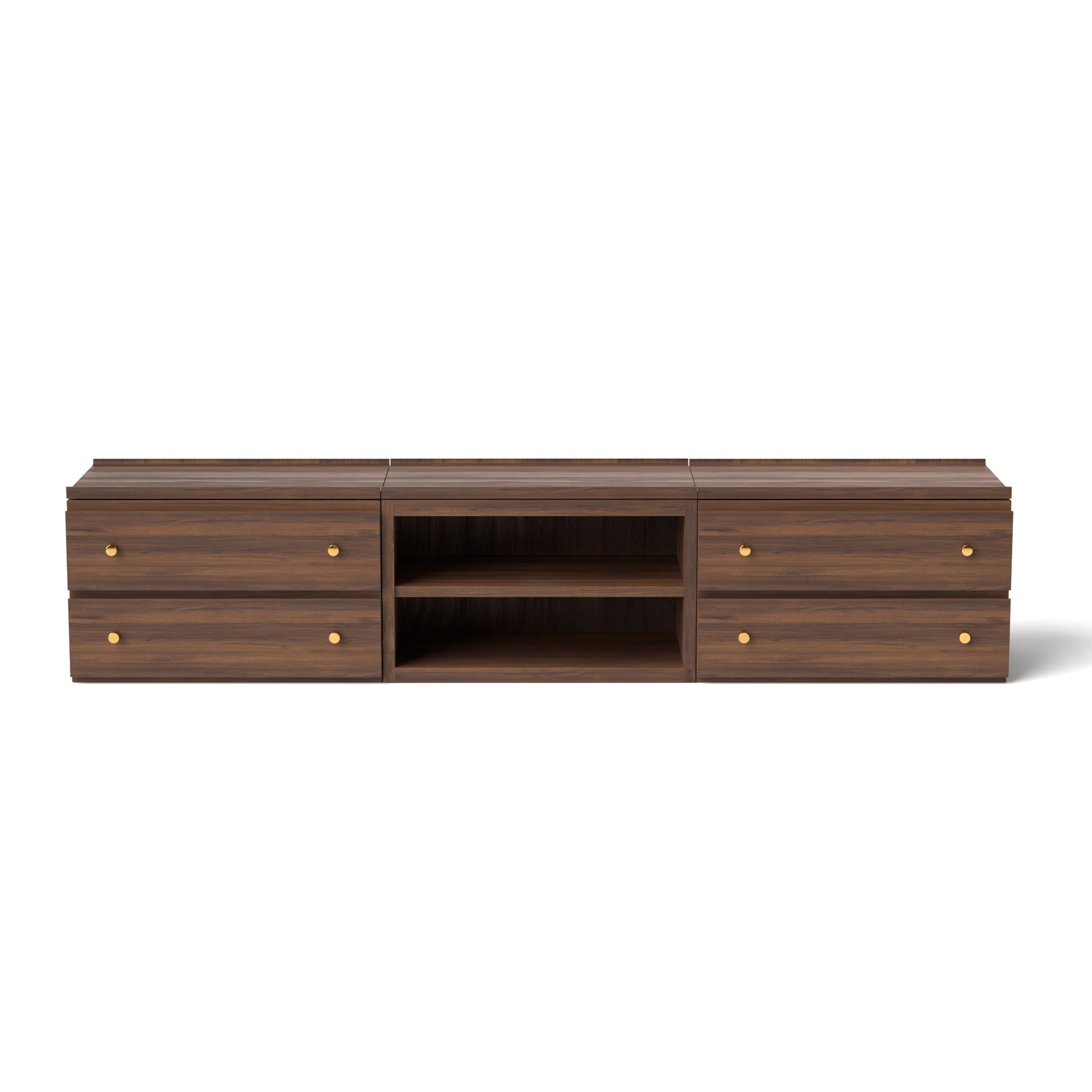 Stava Modular Credenza System | Solid Walnut/Teak/Oak Wood (2x3) | 8 Feet Length