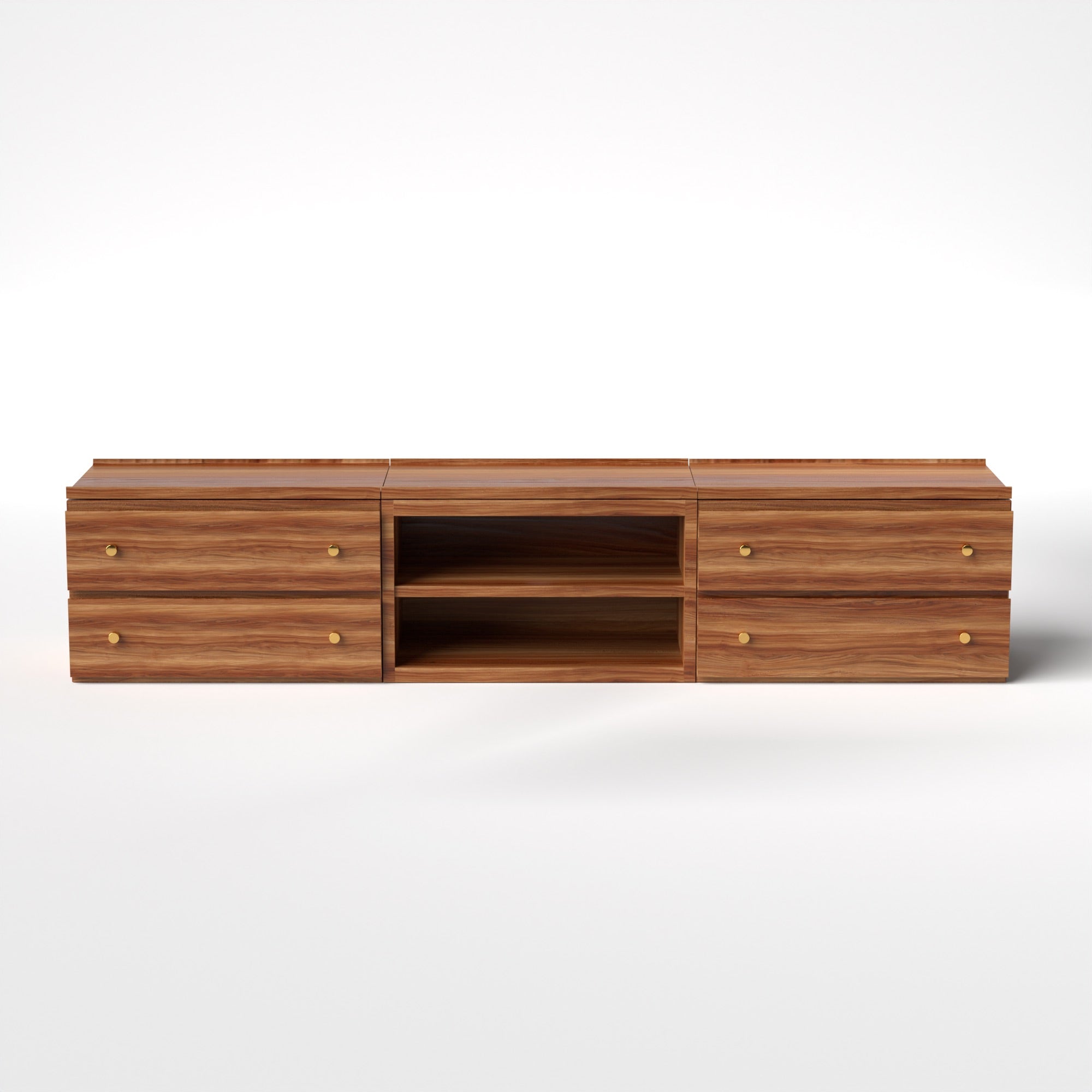 Stava Modular Credenza System | Solid Walnut/Teak/Oak Wood (2x3) | 8 Feet Length