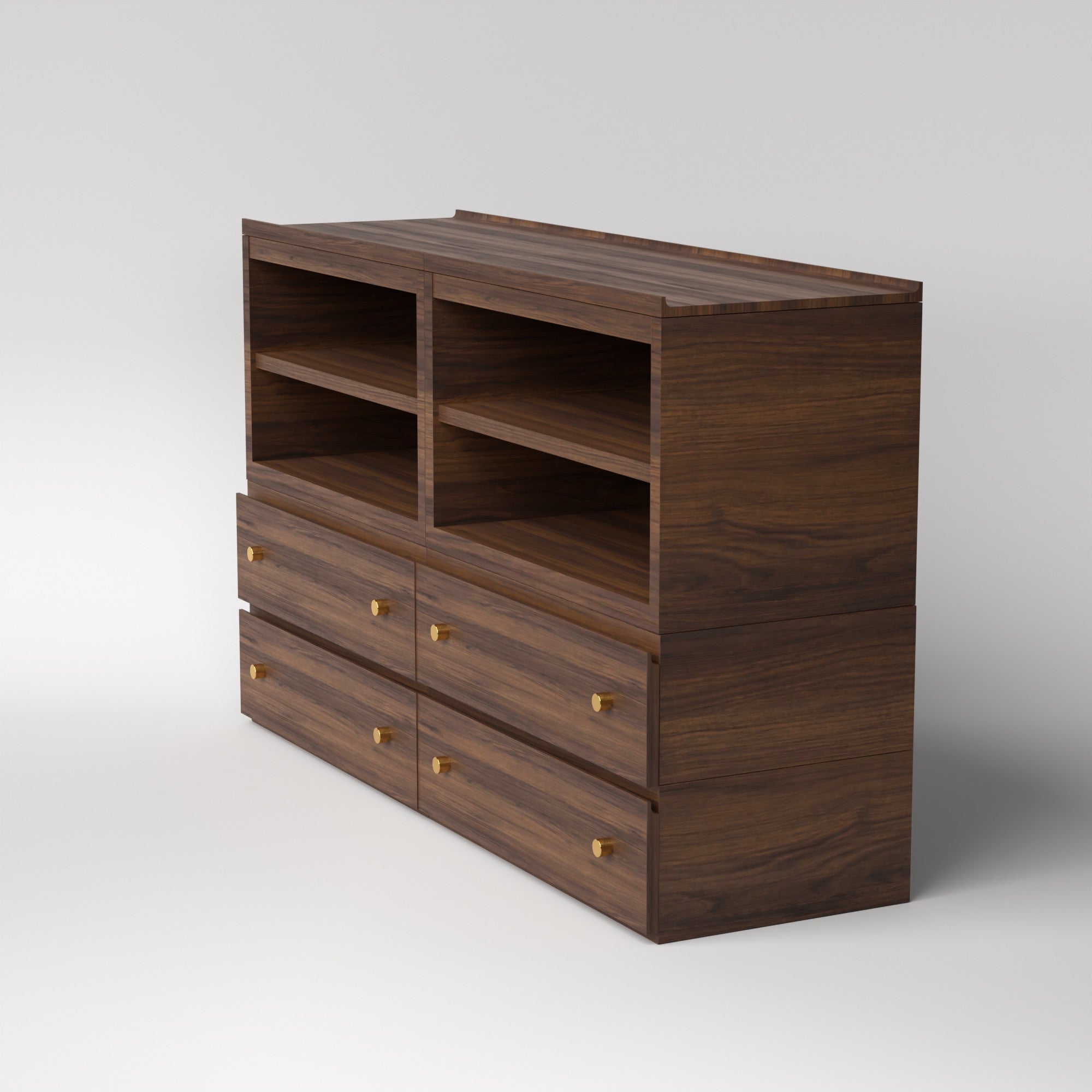 Stava Modular Credenza System | Solid Walnut/Teak/Oak Wood (4x2) | 5.5 Feet Length
