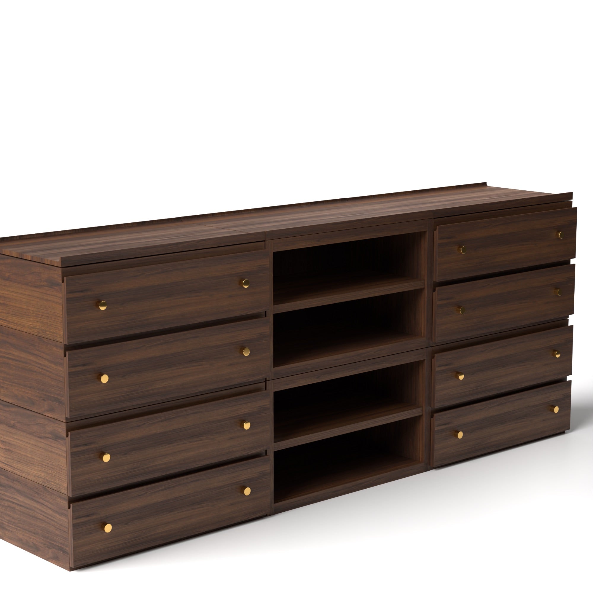 Stava Modular Credenza System | Solid Walnut/Teak/Oak Wood (4x3) | 8 Feet Length