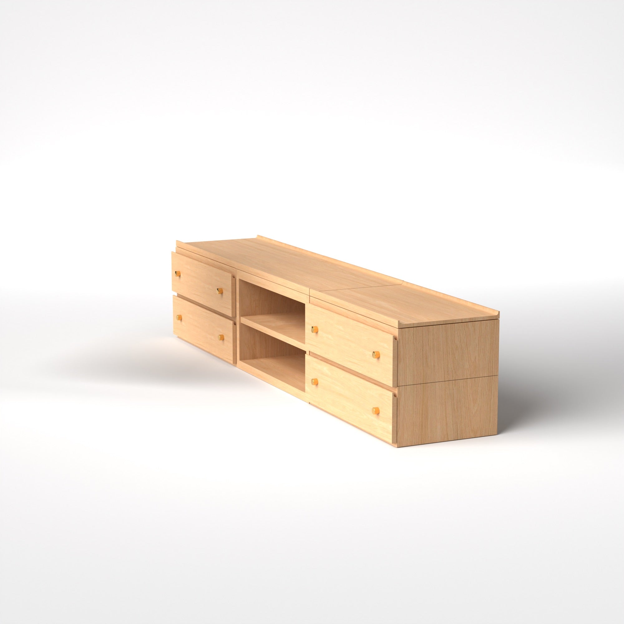 Stava Modular Credenza System | Solid Walnut/Teak/Oak Wood (2x3) | 8 Feet Length