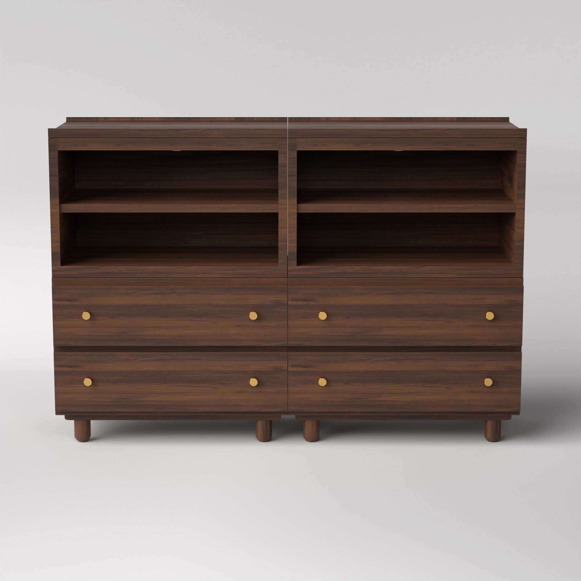 Stava Modular Credenza System | Solid Walnut/Teak/Oak Wood (4x2) | 5.5 Feet Length