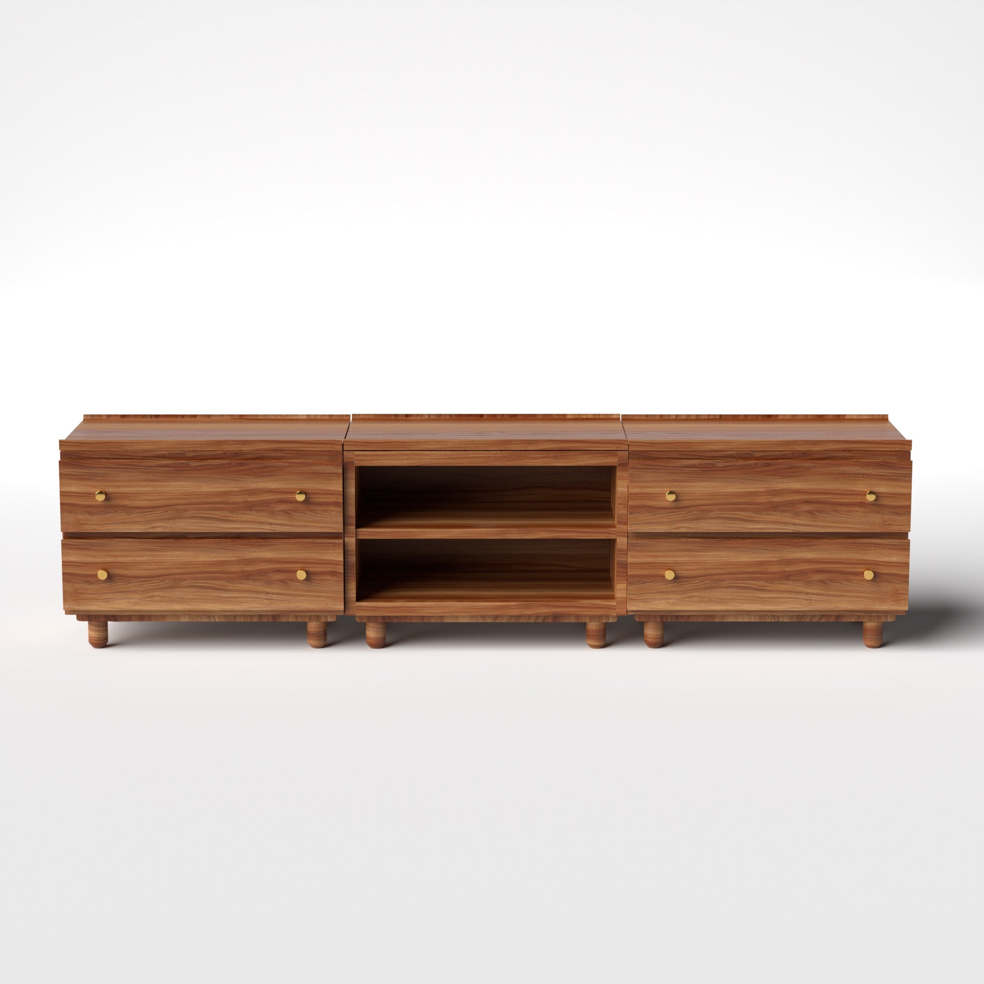 Stava Modular Credenza System | Solid Walnut/Teak/Oak Wood (2x3) | 8 Feet Length
