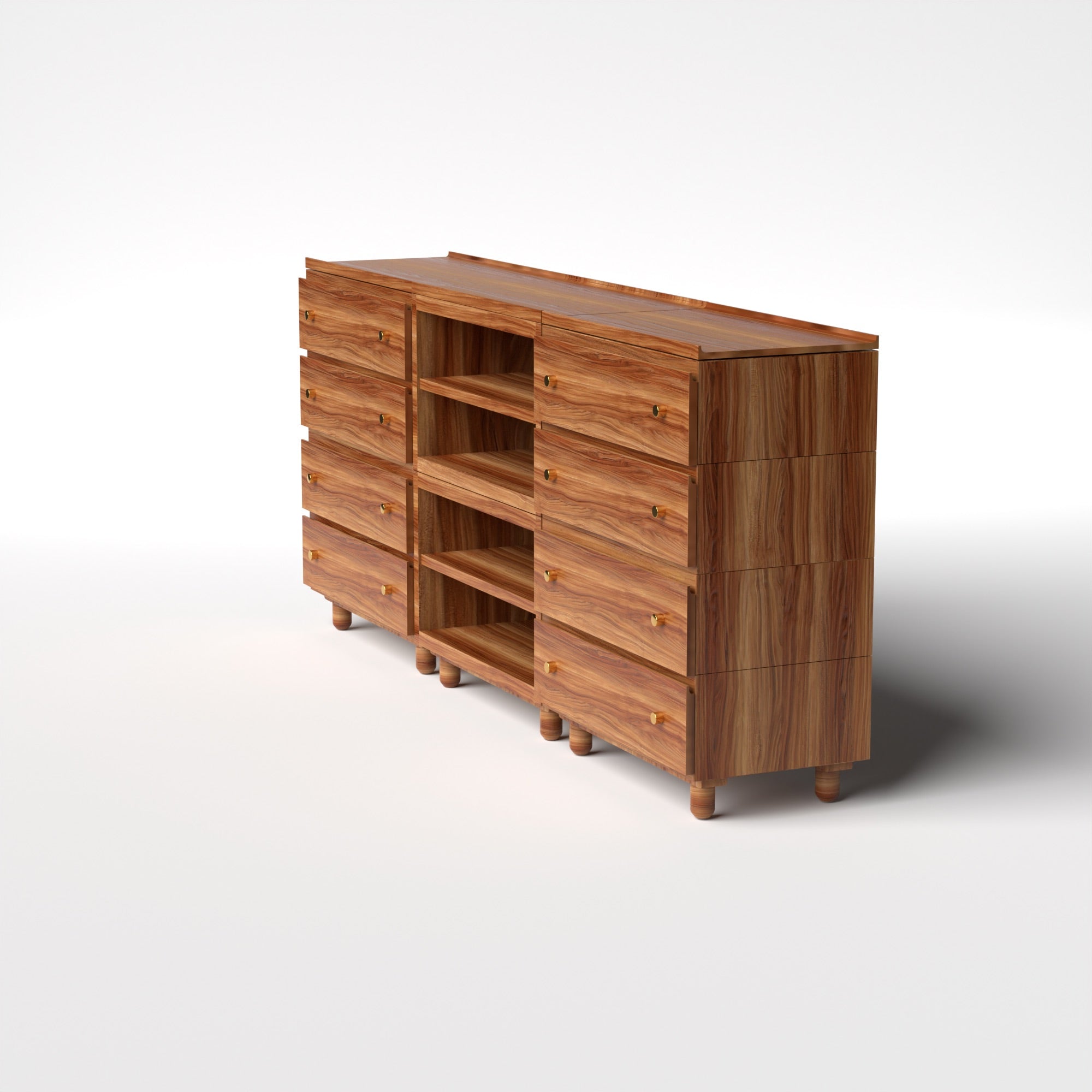 Stava Modular Credenza System | Solid Walnut/Teak/Oak Wood (4x3) | 8 Feet Length
