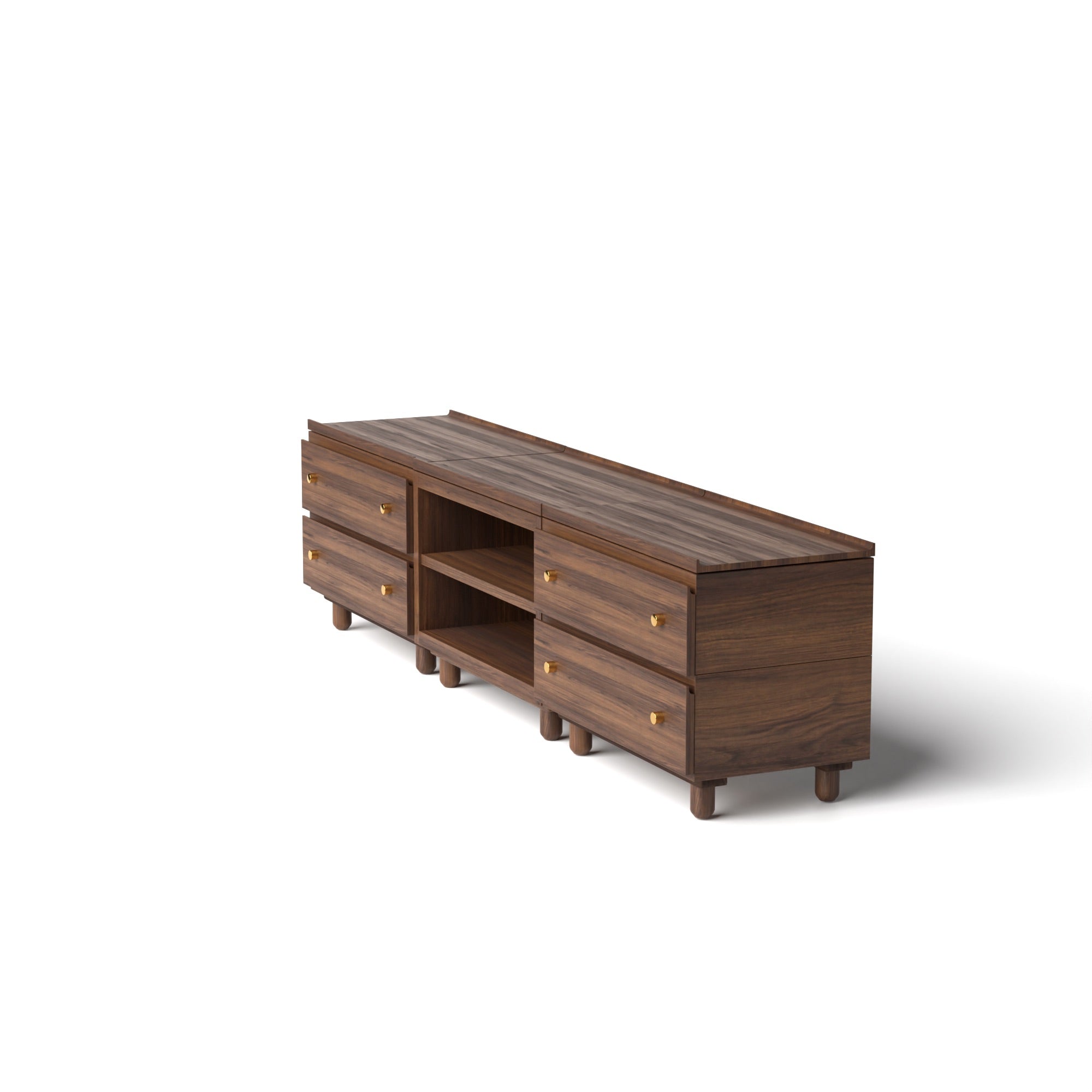 Stava Modular Credenza System | Solid Walnut/Teak/Oak Wood (2x3) | 8 Feet Length
