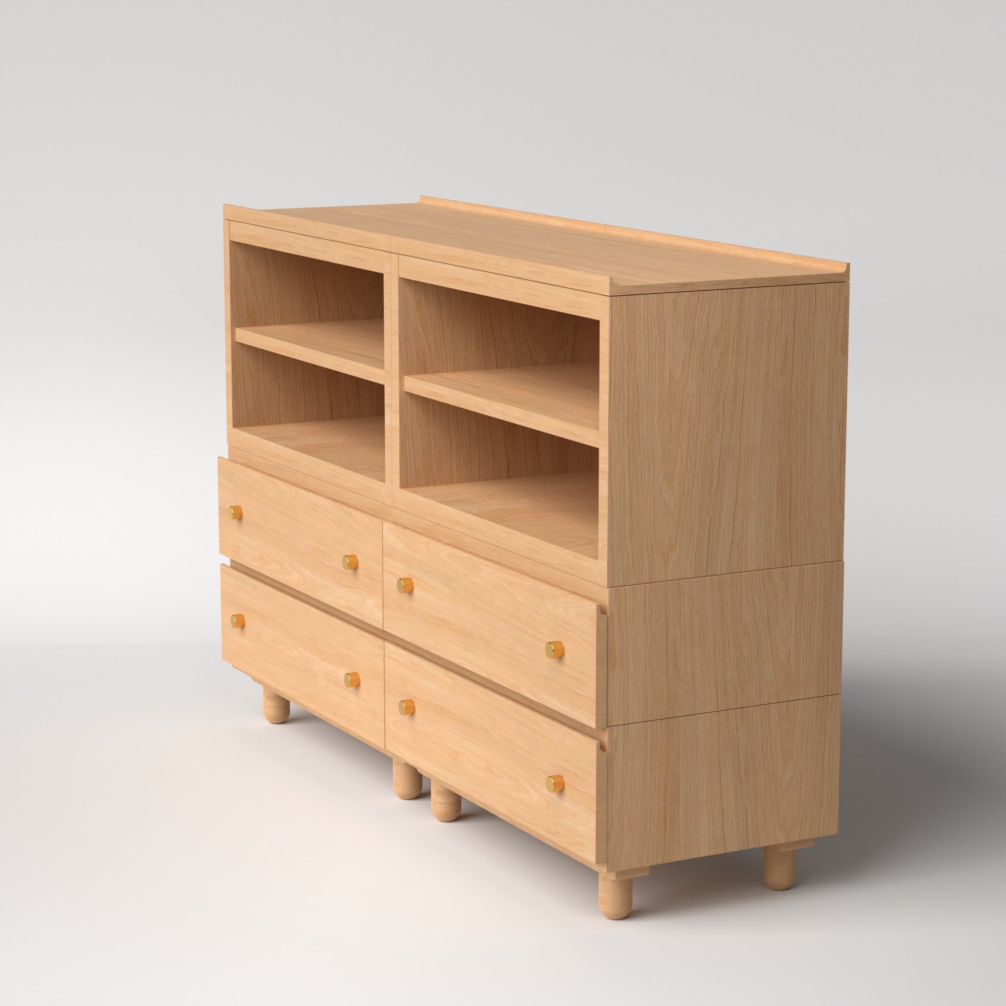 Stava Modular Credenza System | Solid Walnut/Teak/Oak Wood (4x2) | 5.5 Feet Length