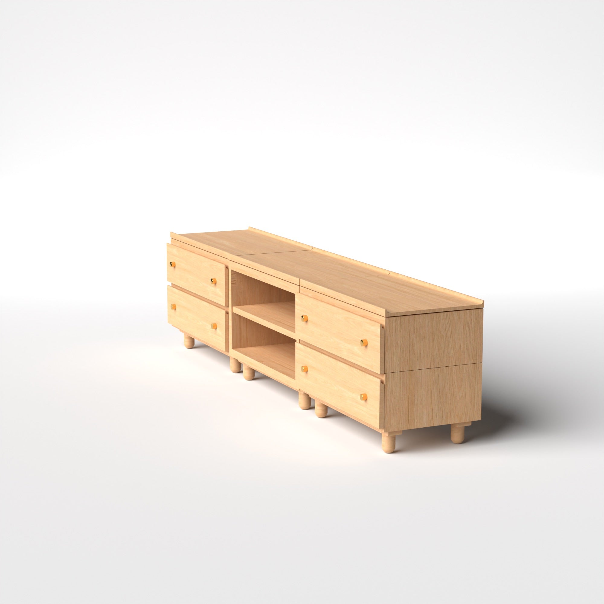 Stava Modular Credenza System | Solid Walnut/Teak/Oak Wood (2x3) | 8 Feet Length