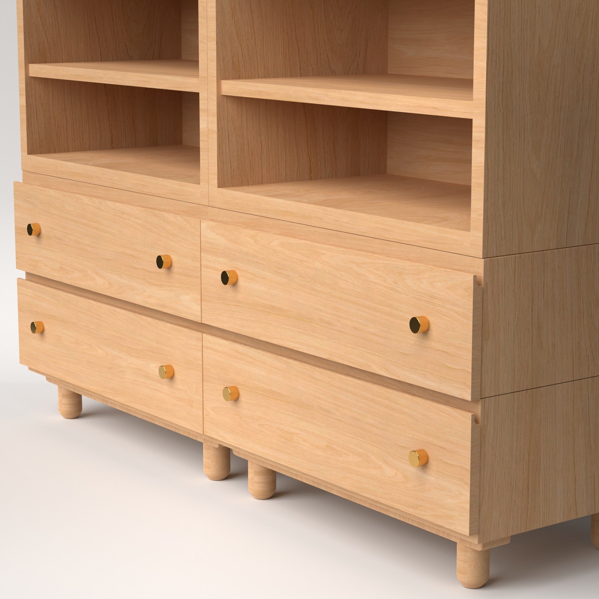 Stava Modular Credenza System | Solid Walnut/Teak/Oak Wood (4x2) | 5.5 Feet Length