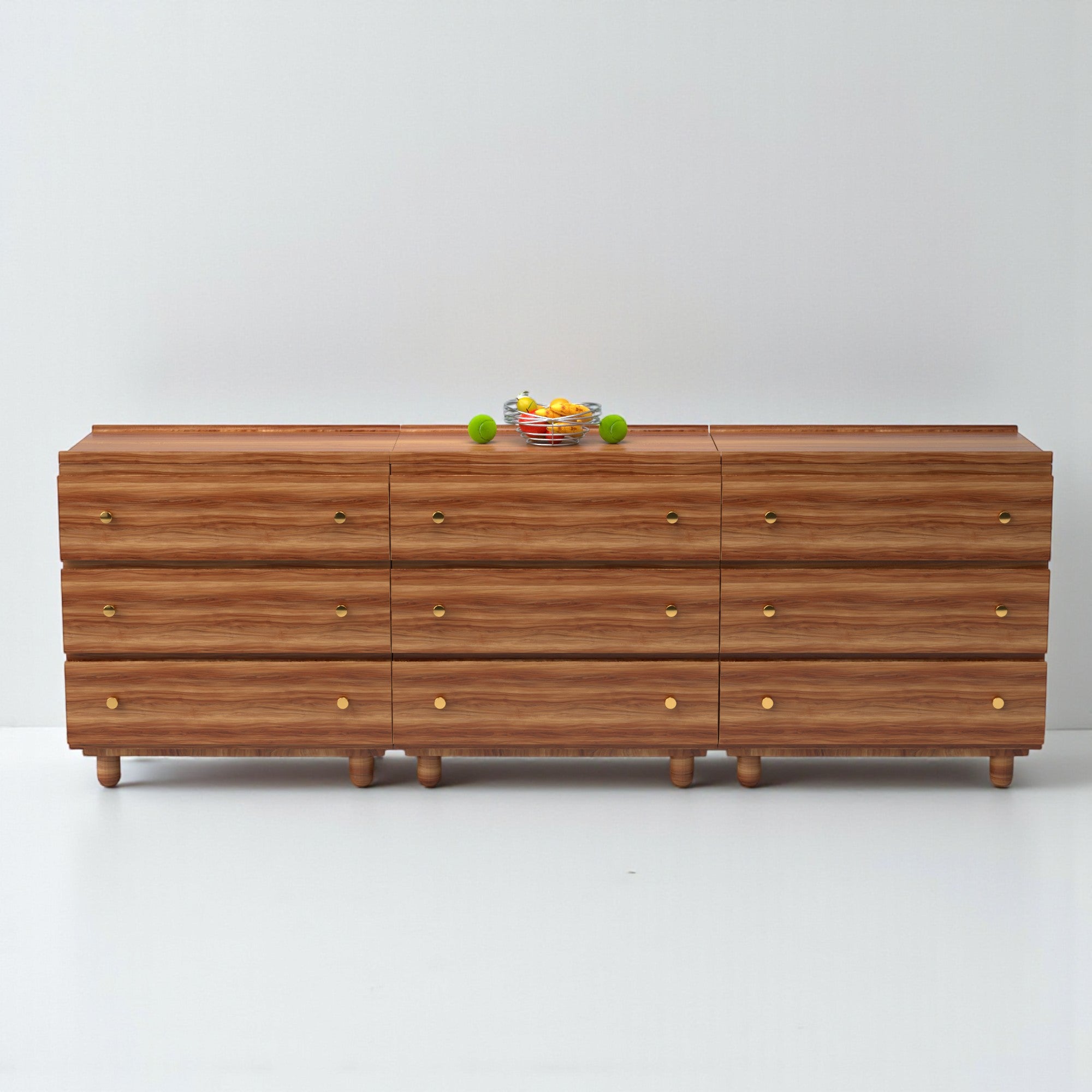 Stava Modular Drawer System | Solid Walnut/Teak/Oak Wood (3x3) | 8 Feet Length