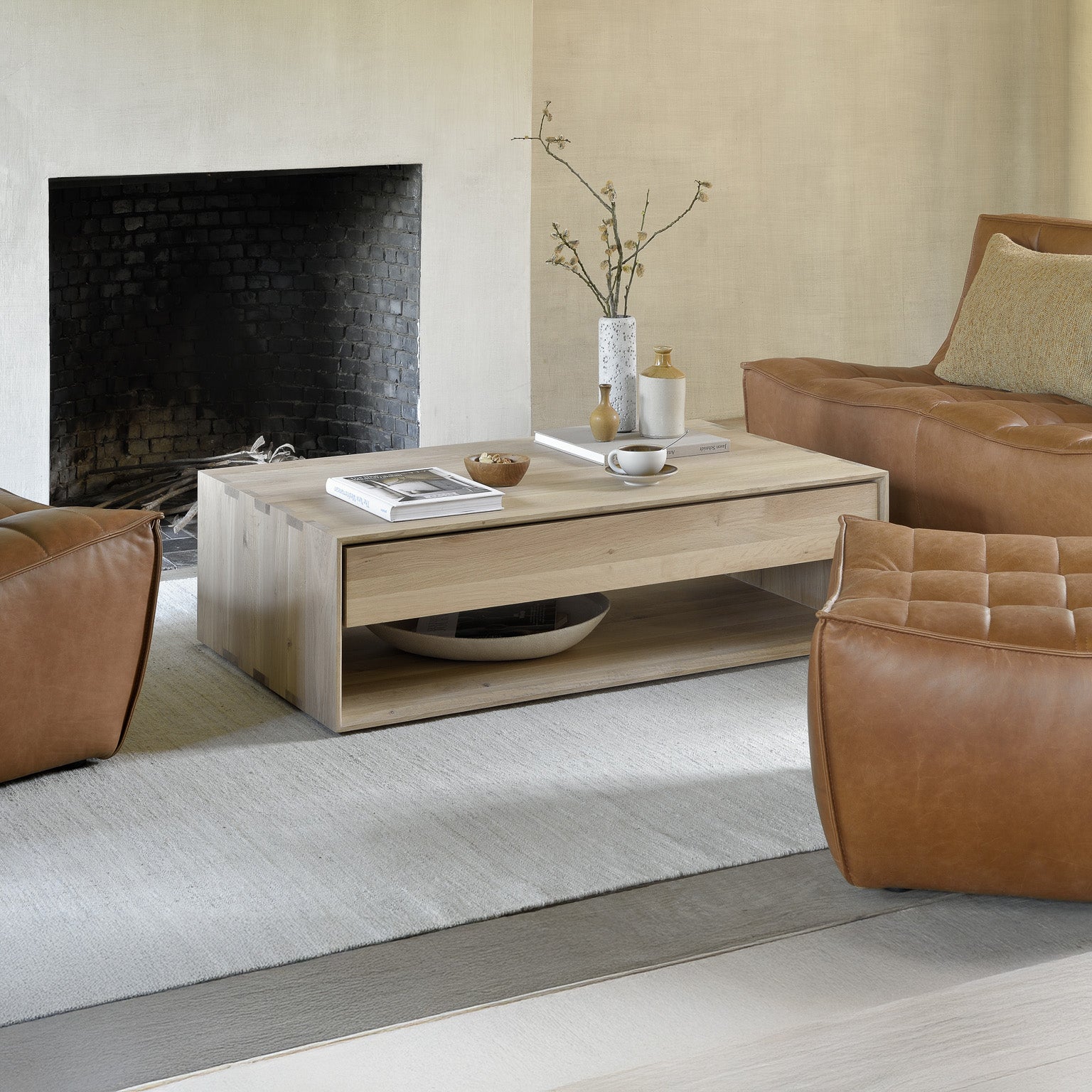 Sael Coffee Table - Solid Walnut/Teak/Oak Wood (Storage)