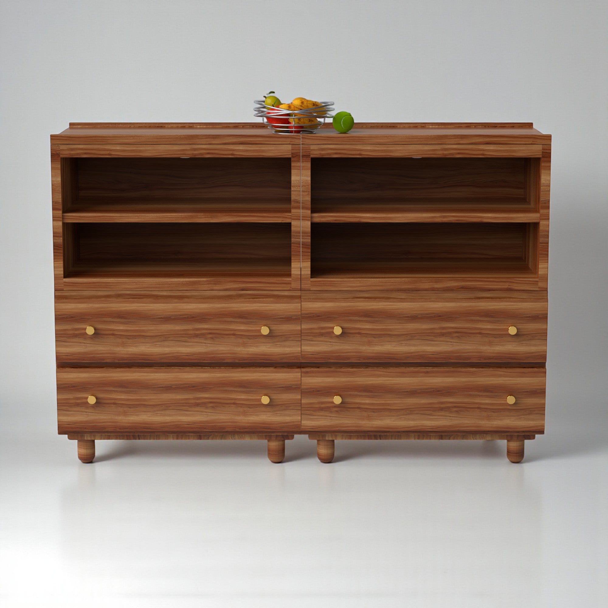 Stava Modular Credenza System | Solid Walnut/Teak/Oak Wood (4x2) | 5.5 Feet Length
