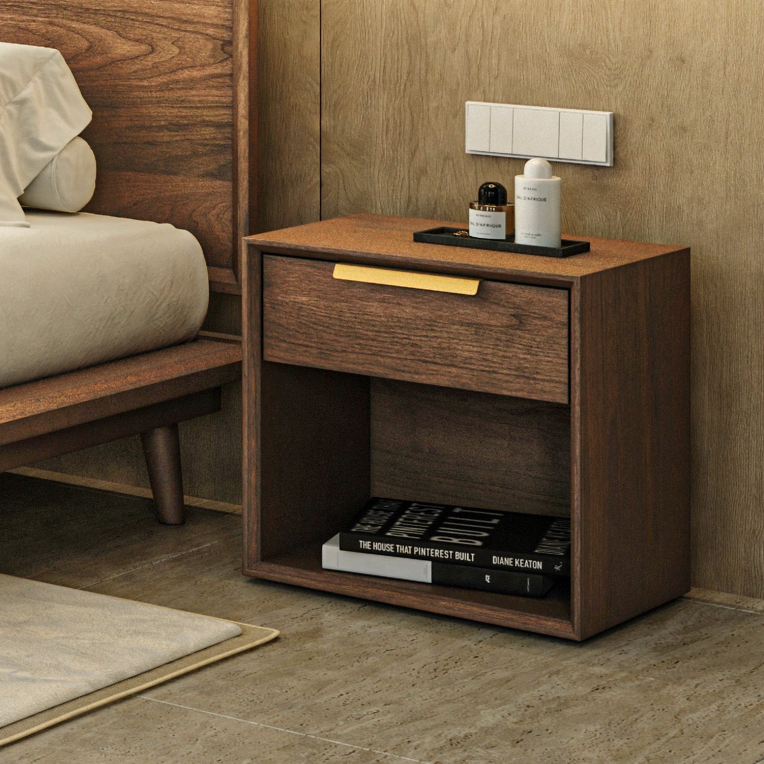 Filo Bedside Table | Solid Walnut/Teak/Oak Wood | 1.5 Feet Length