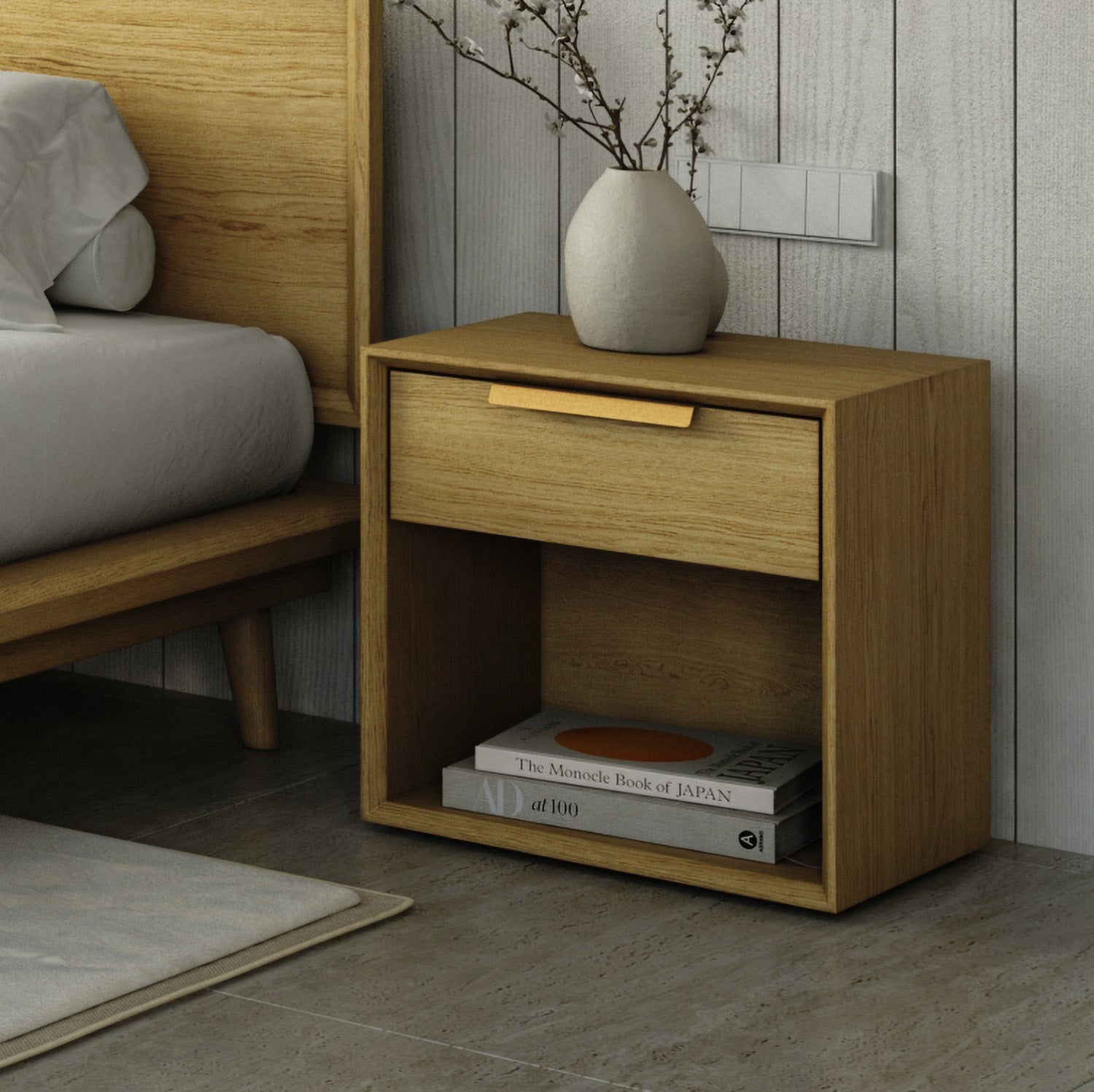 Filo Bedside Table | Solid Walnut/Teak/Oak Wood | 1.5 Feet Length