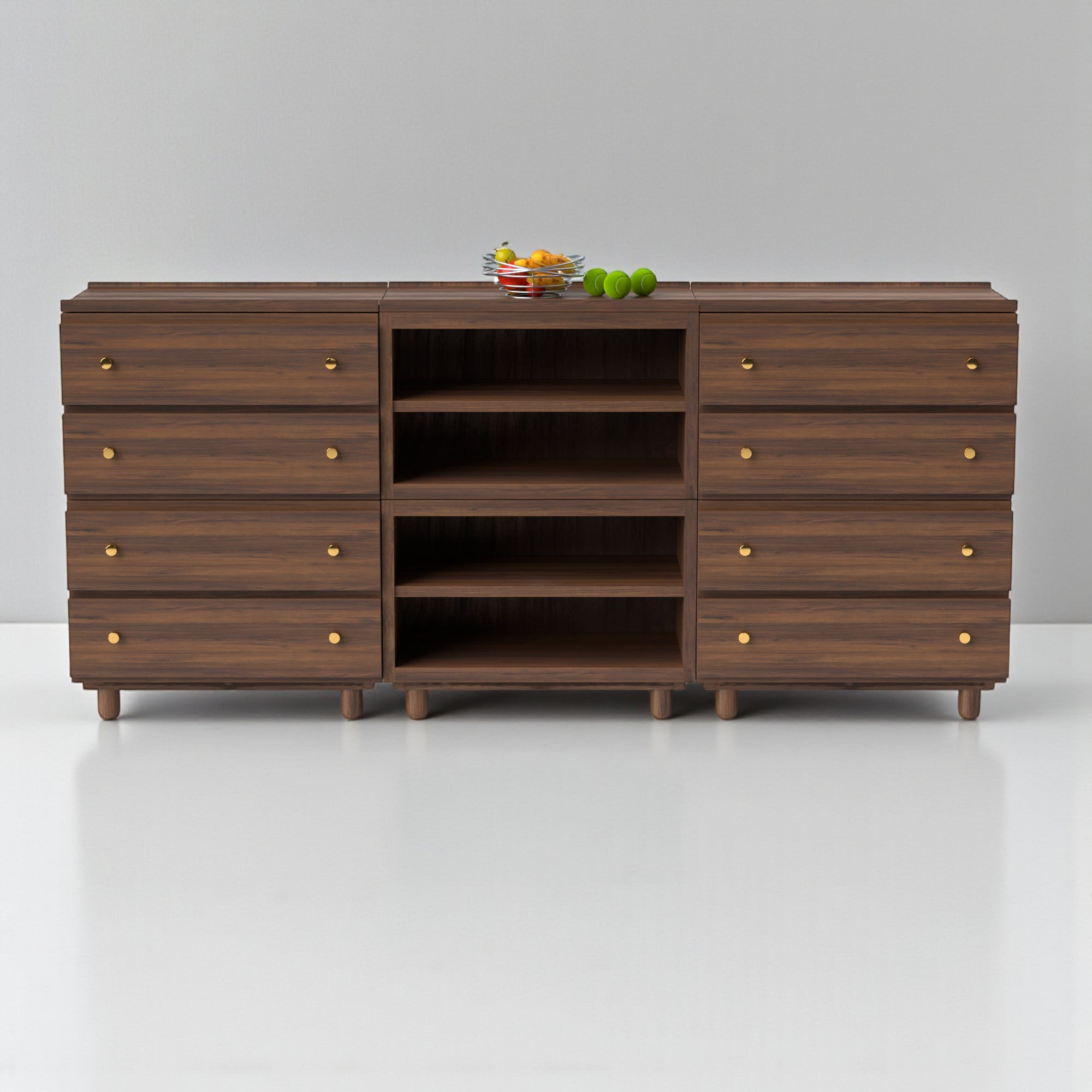 Stava Modular Credenza System | Solid Walnut/Teak/Oak Wood (4x3) | 8 Feet Length