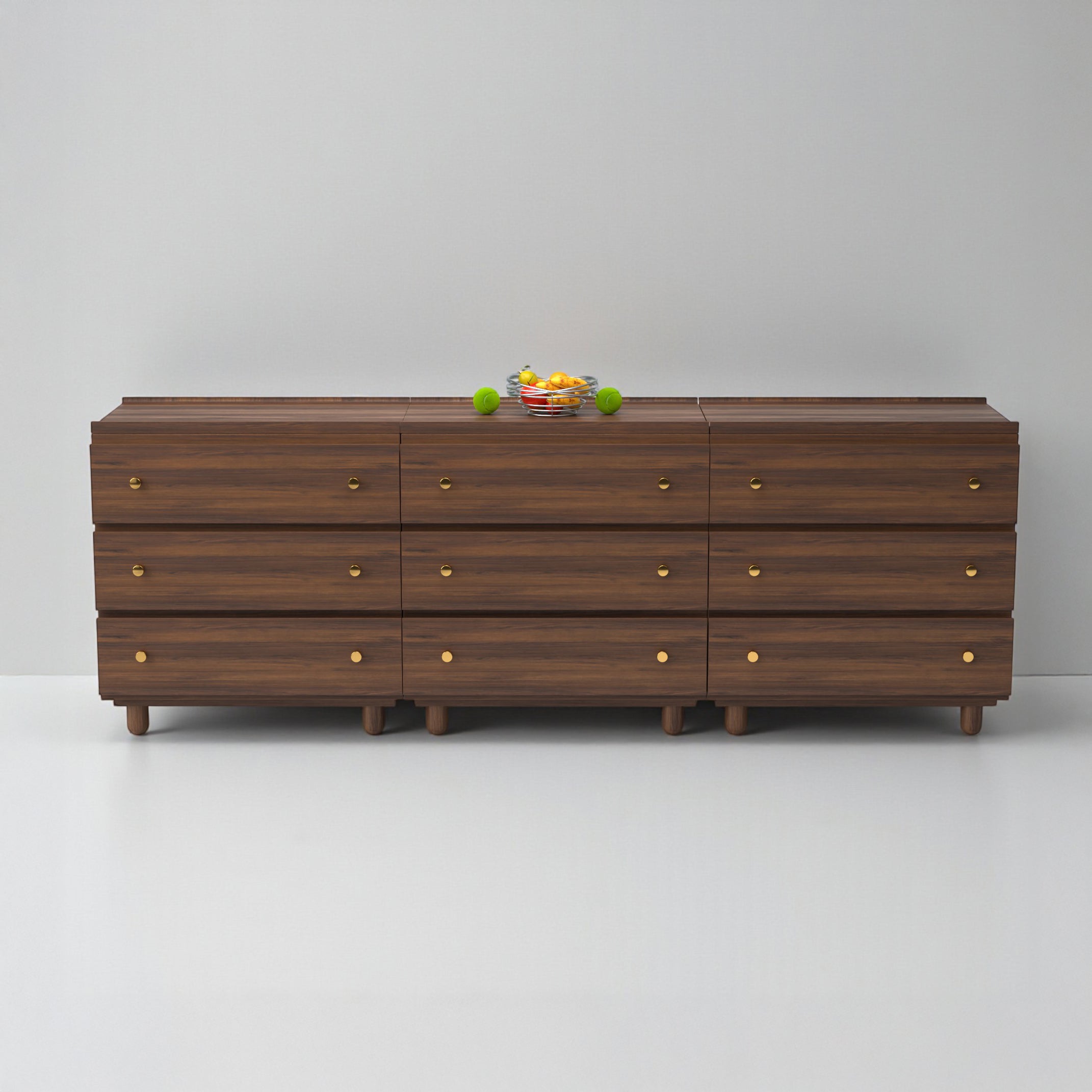 Stava Modular Drawer System | Solid Walnut/Teak/Oak Wood (3x3) | 8 Feet Length