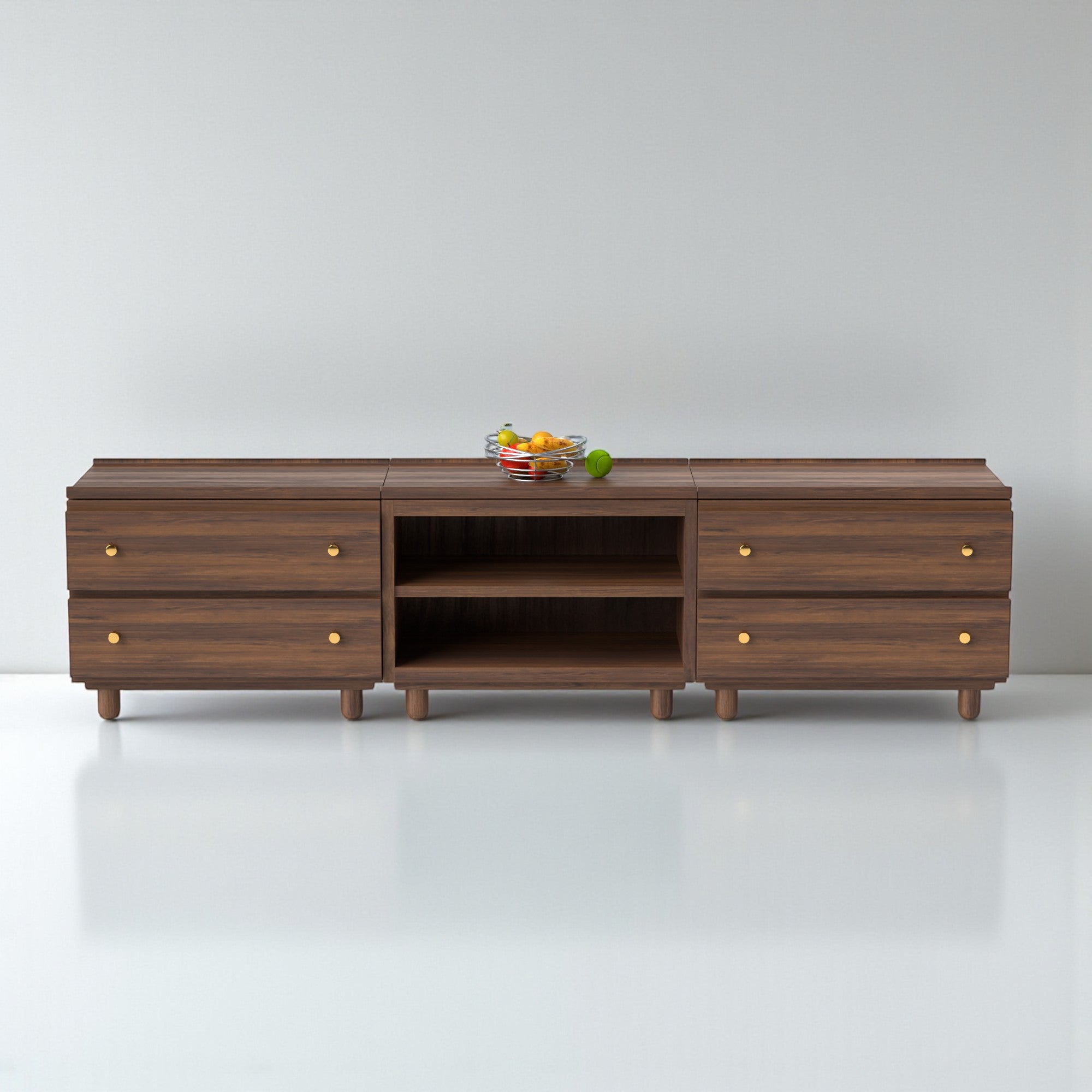 Stava Modular Credenza System | Solid Walnut/Teak/Oak Wood (2x3) | 8 Feet Length