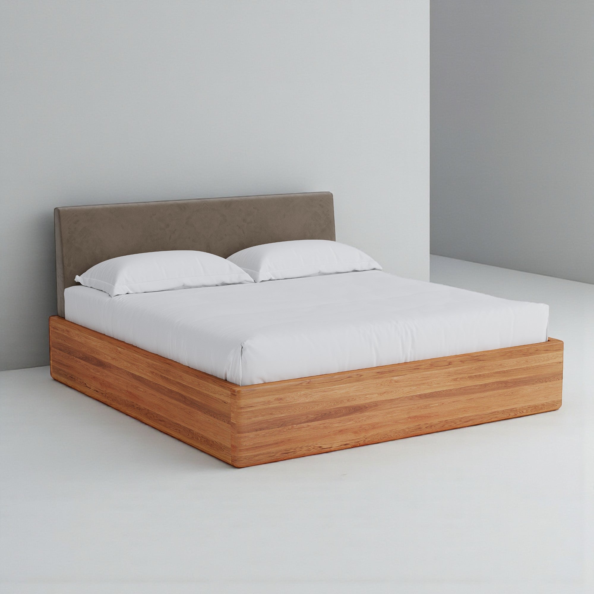 Aari Bed (Built-in Storage) - Solid Teak/Walnut/Oak Wood (Queen)