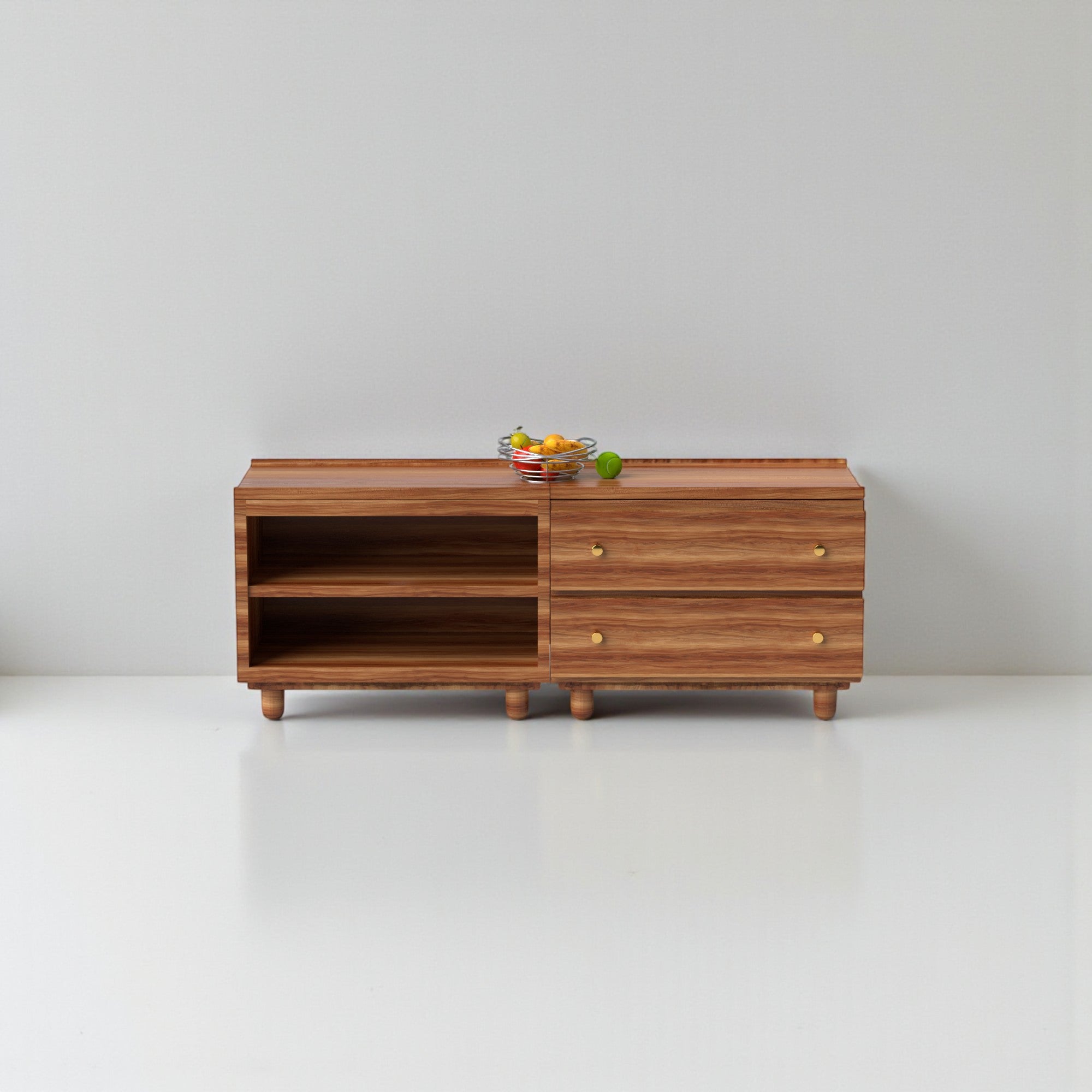 Stava Modular Credenza System | Solid Walnut/Teak/Oak Wood (2x2) | 5.5 Feet Length
