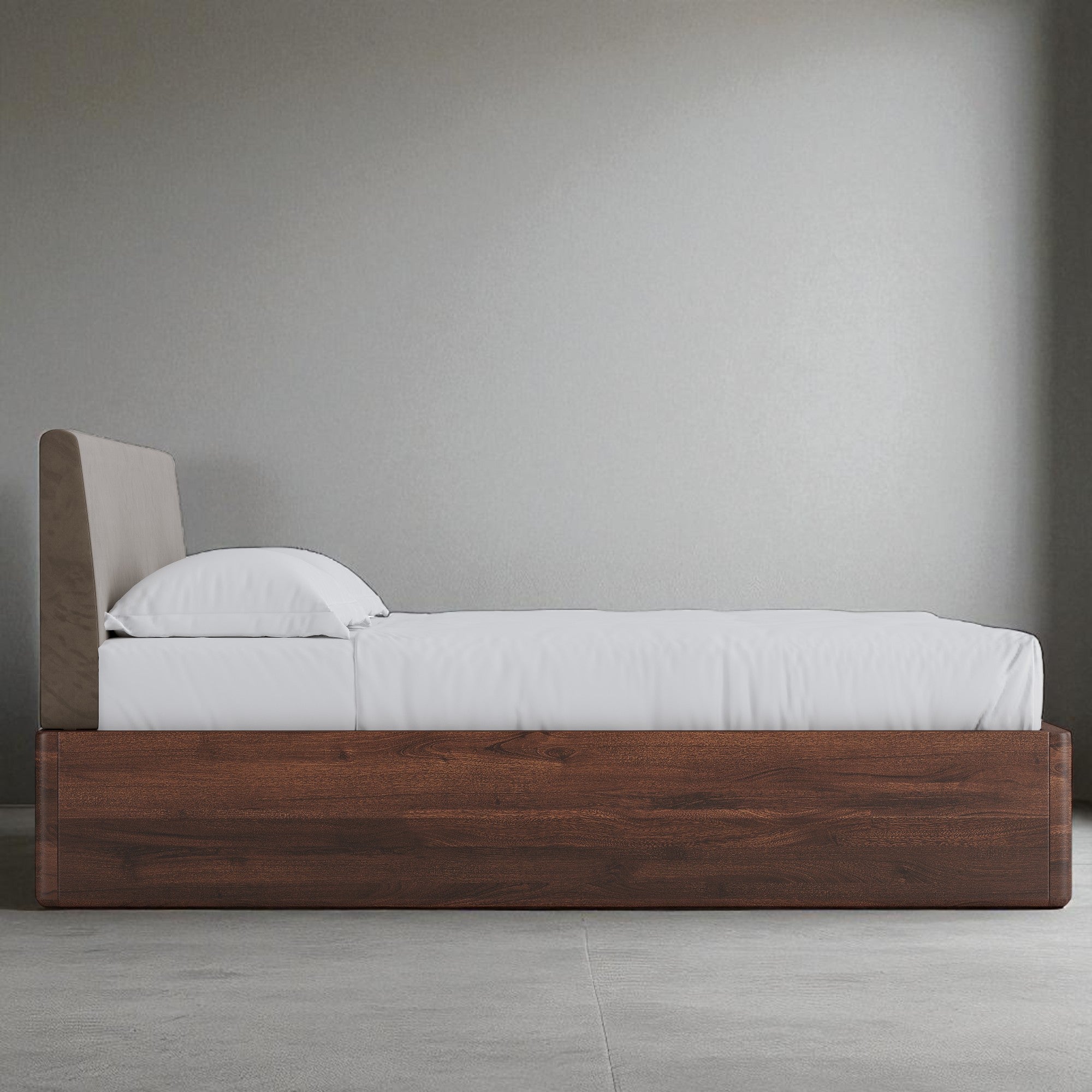 Aari Bed (Built-in Storage) - Solid Teak/Walnut/Oak Wood (Queen)