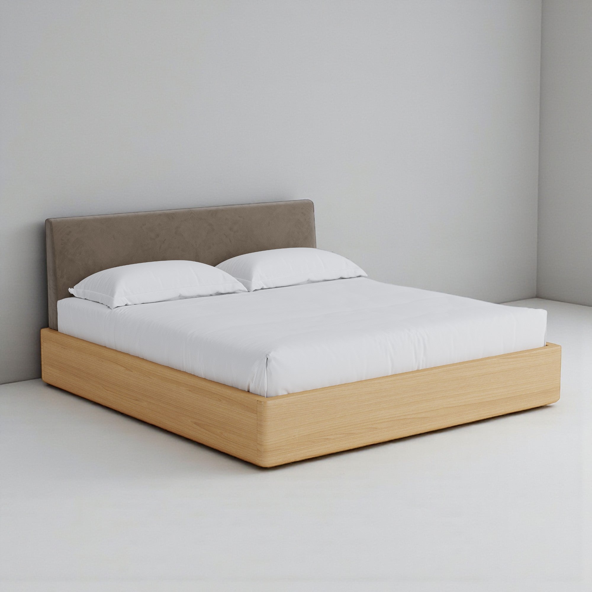 Aari Bed (Built-in Storage) - Solid Teak/Walnut/Oak Wood (Queen)
