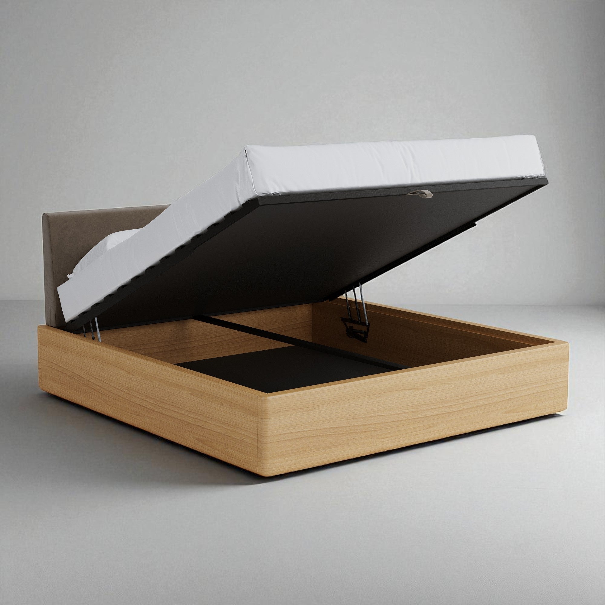 Aari Bed (Built-in Storage) - Solid Teak/Walnut/Oak Wood (Queen)