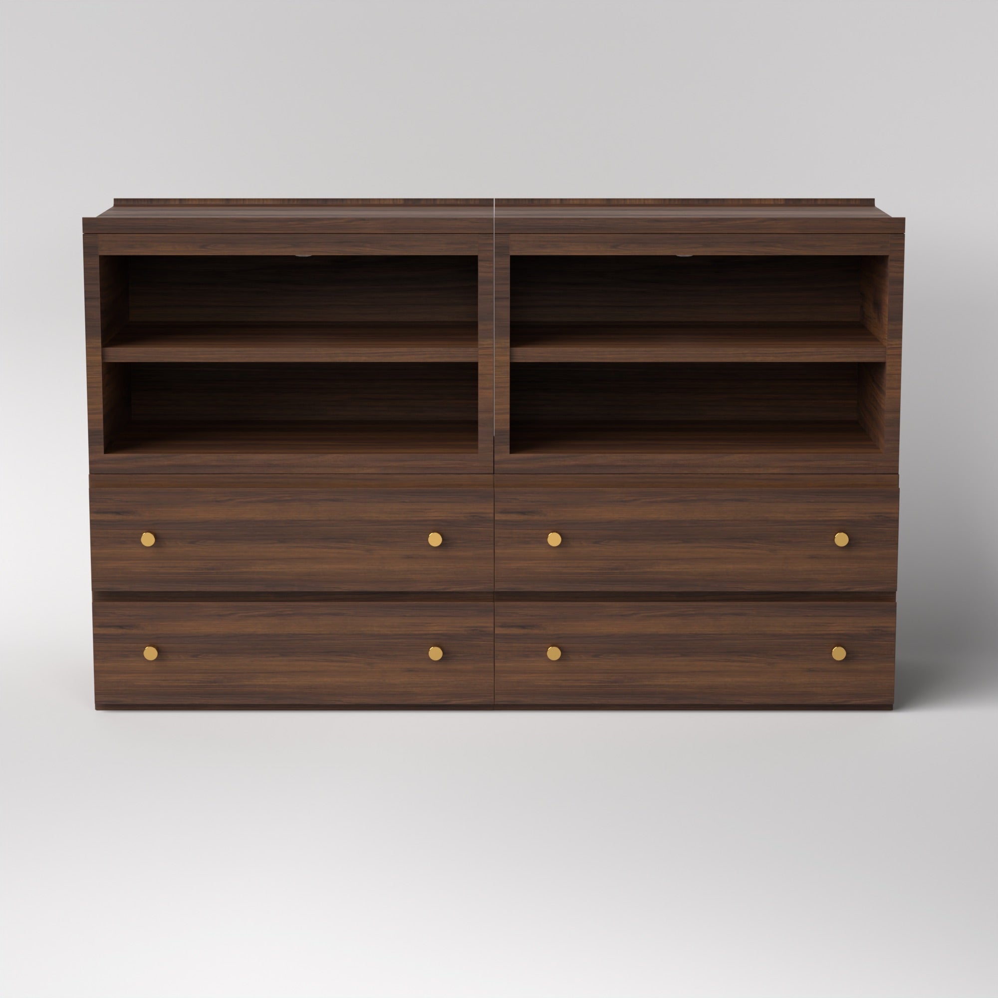 Stava Modular Credenza System | Solid Walnut/Teak/Oak Wood (4x2) | 5.5 Feet Length