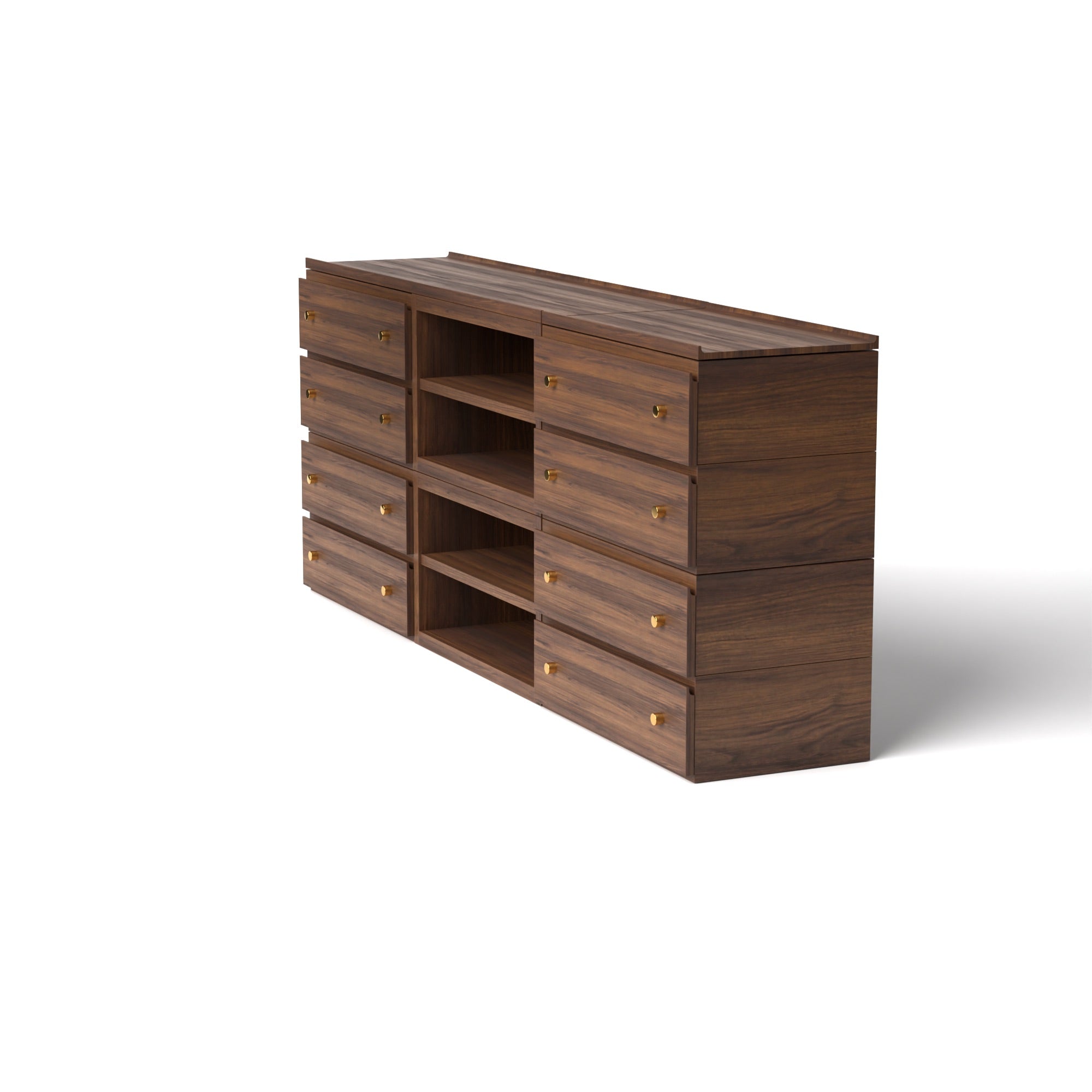 Stava Modular Credenza System | Solid Walnut/Teak/Oak Wood (4x3) | 8 Feet Length