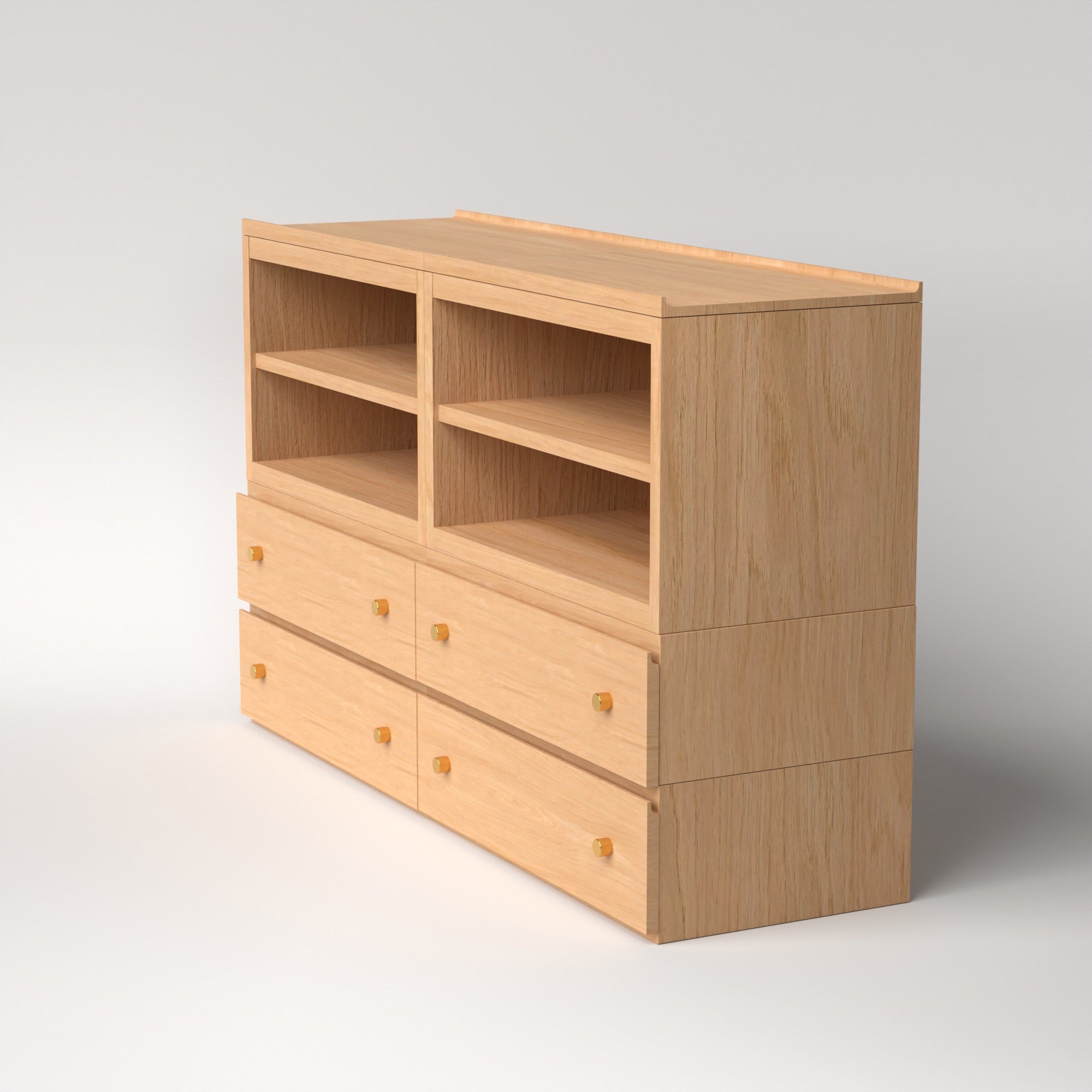 Stava Modular Credenza System | Solid Walnut/Teak/Oak Wood (4x2) | 5.5 Feet Length