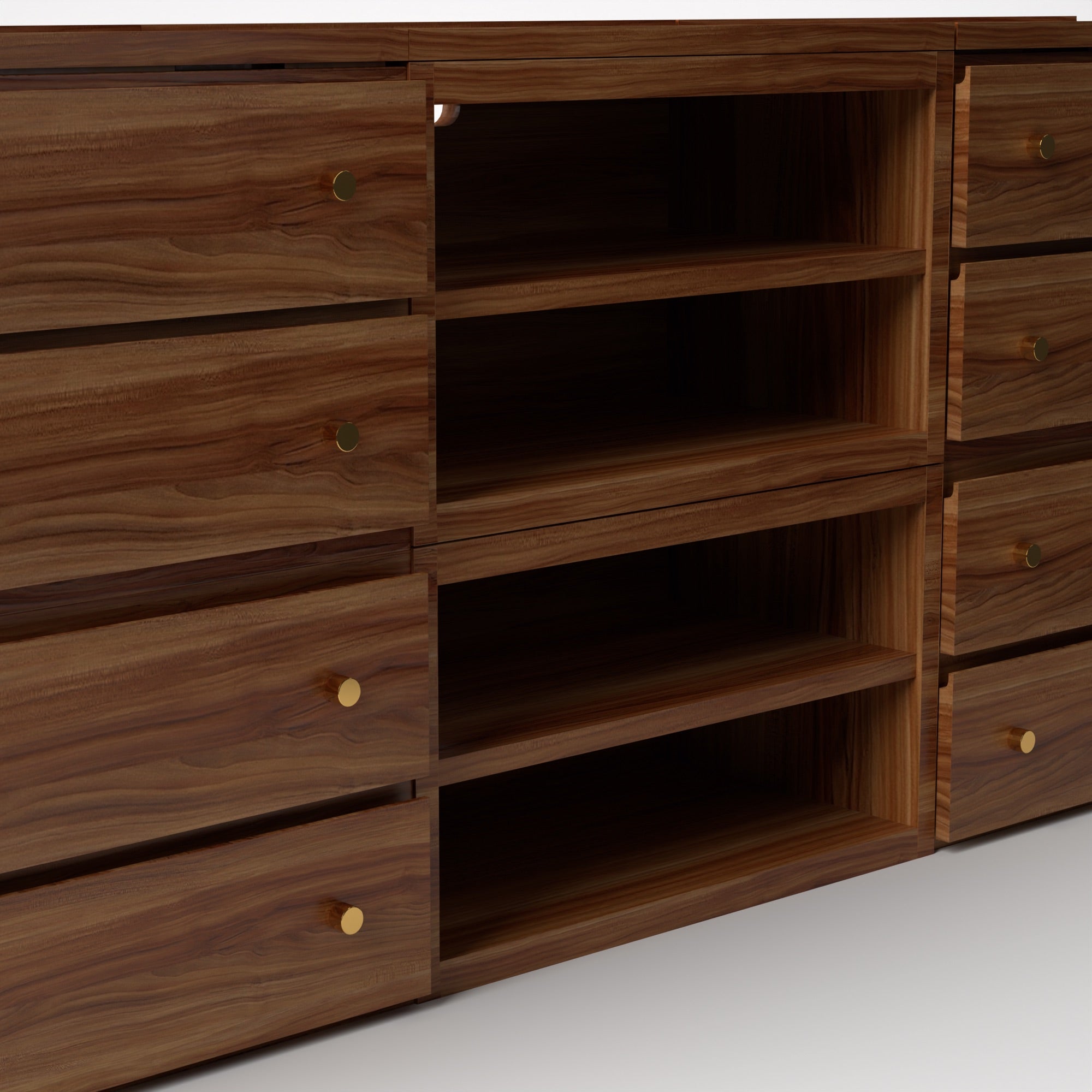 Stava Modular Credenza System | Solid Walnut/Teak/Oak Wood (4x3) | 8 Feet Length