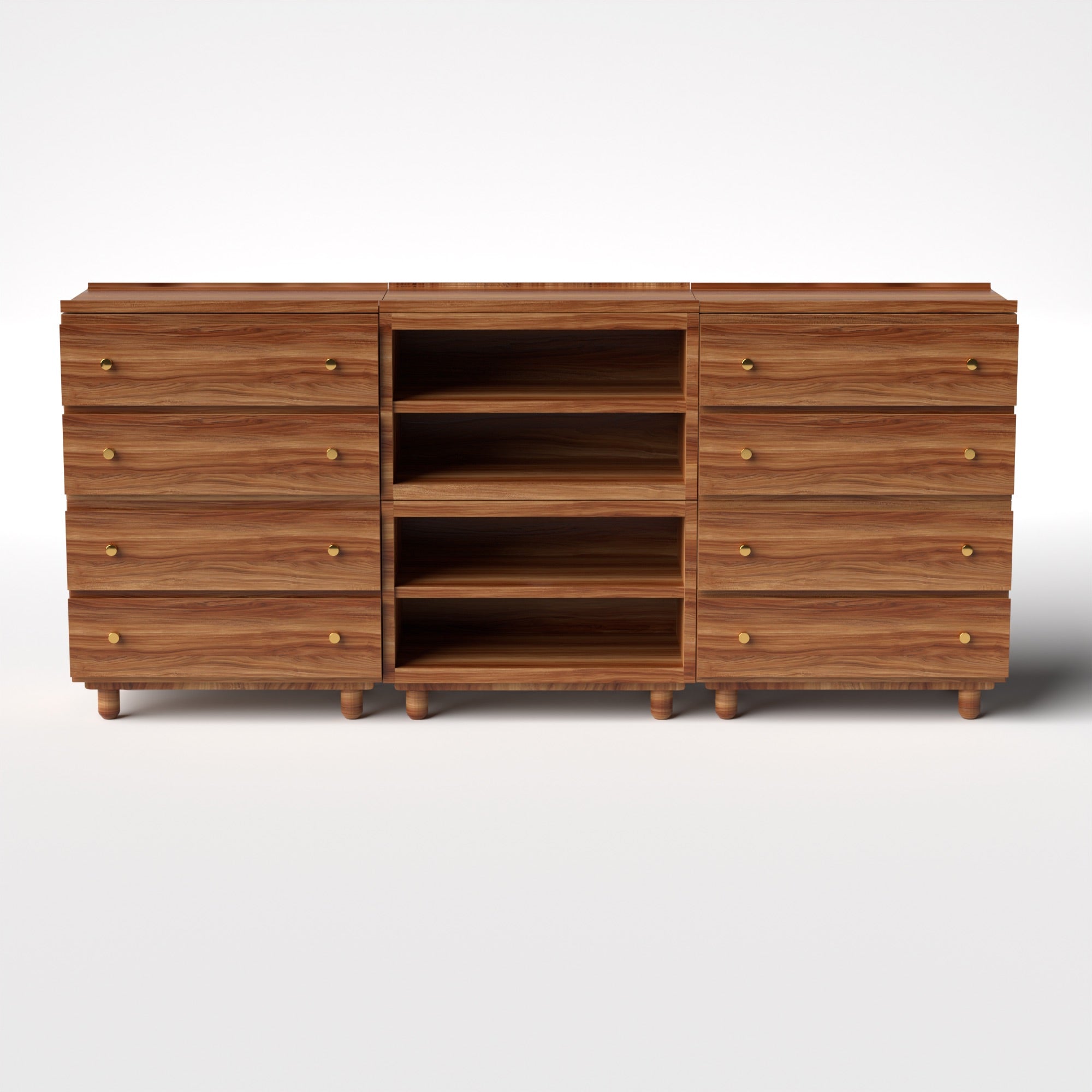 Stava Modular Credenza System | Solid Walnut/Teak/Oak Wood (4x3) | 8 Feet Length