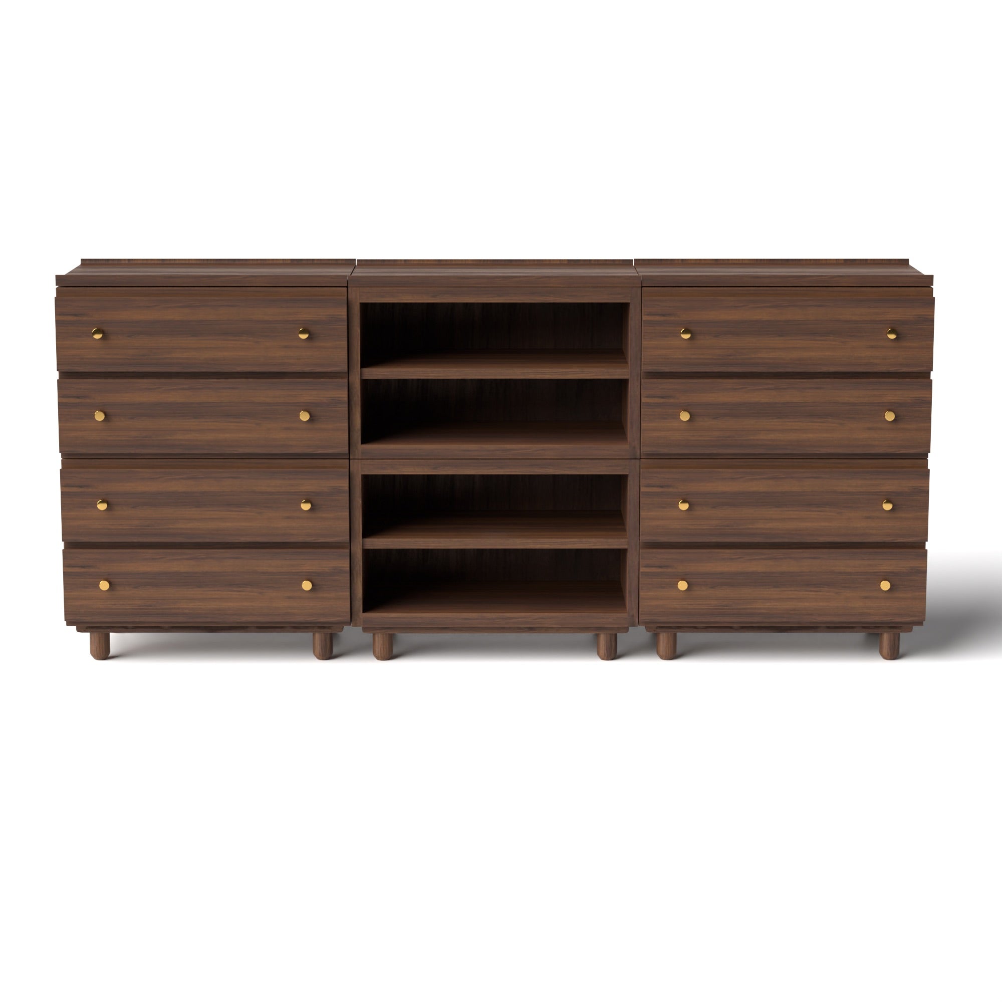 Stava Modular Credenza System | Solid Walnut/Teak/Oak Wood (4x3) | 8 Feet Length