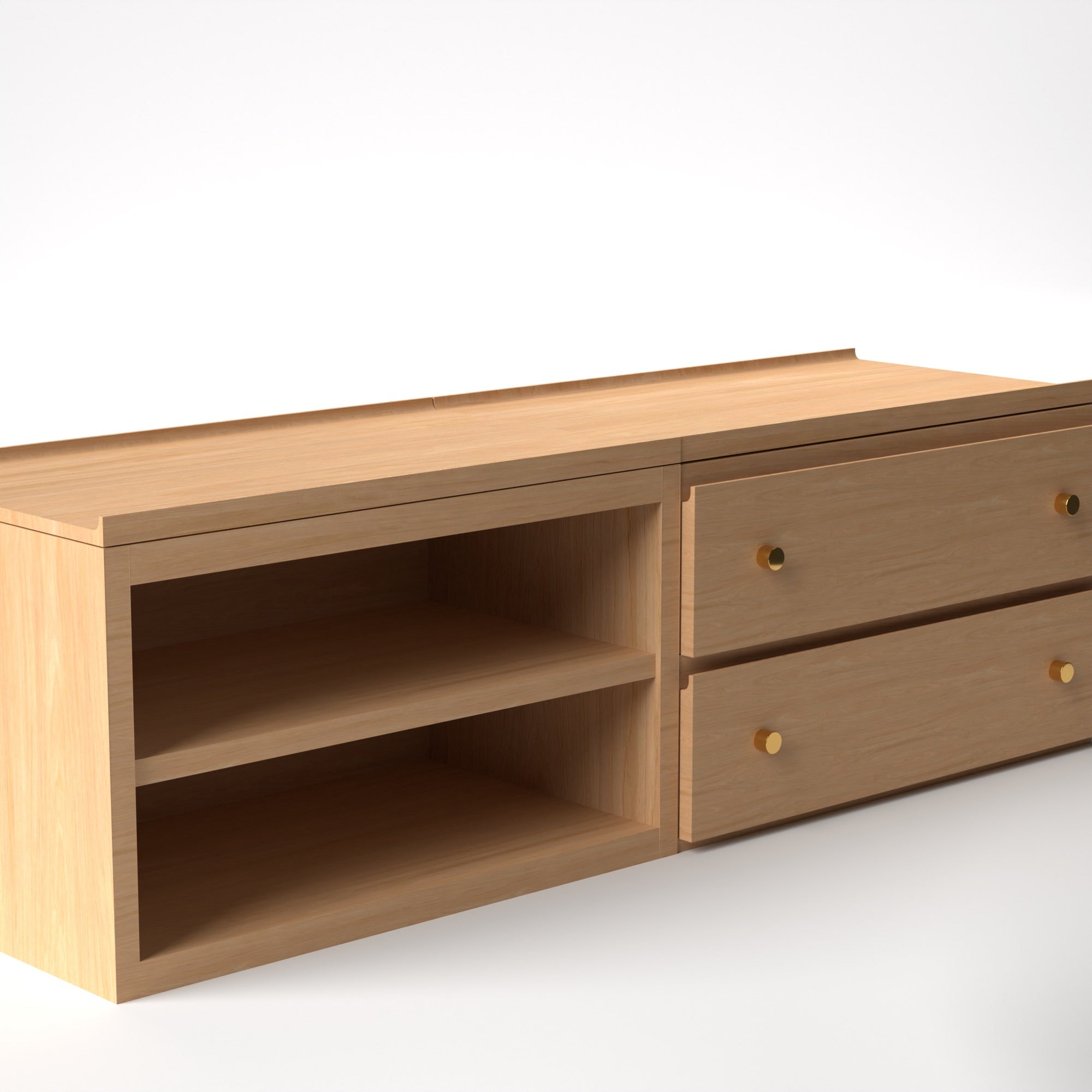 Stava Modular Credenza System | Solid Walnut/Teak/Oak Wood (2x2) | 5.5 Feet Length