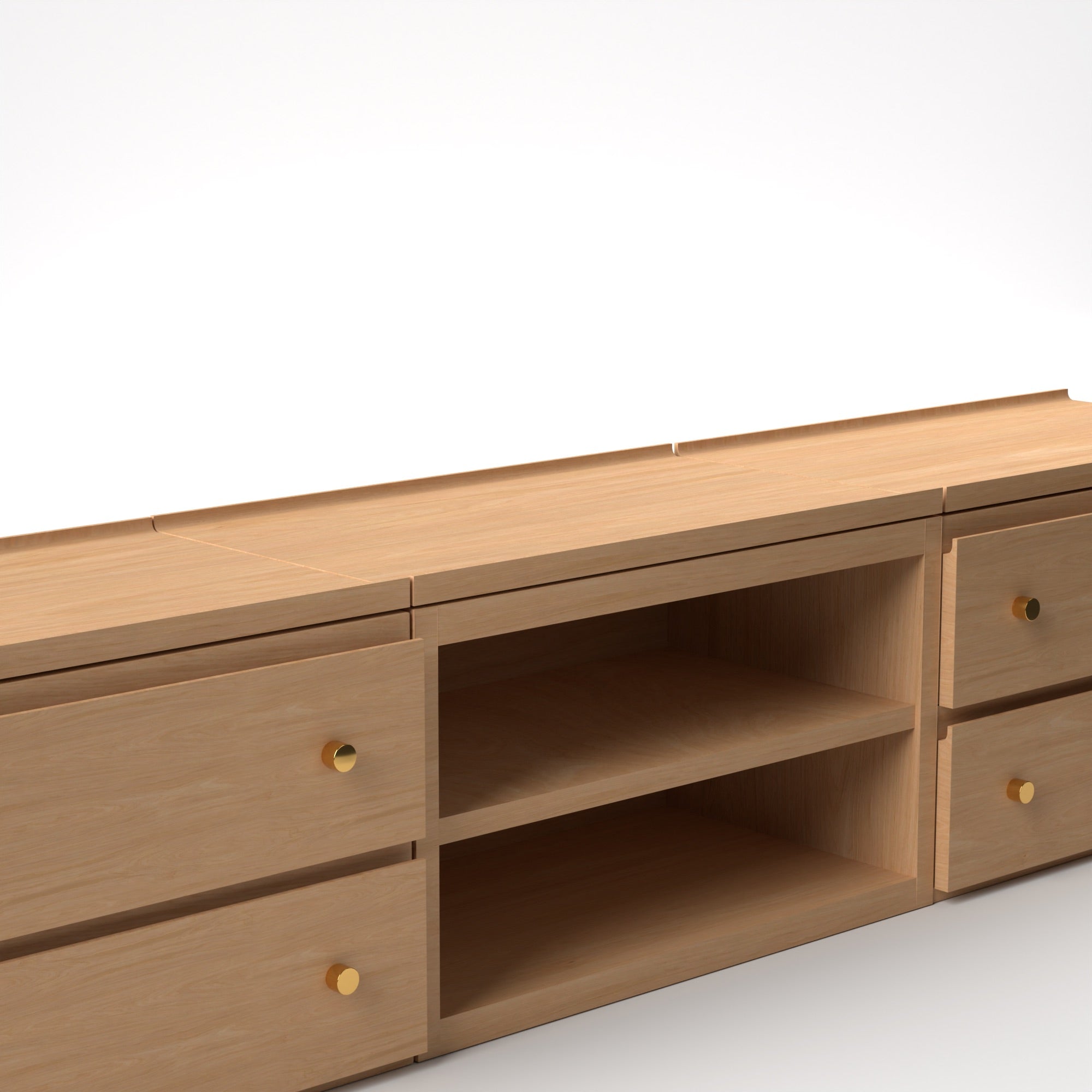 Stava Modular Credenza System | Solid Walnut/Teak/Oak Wood (2x3) | 8 Feet Length