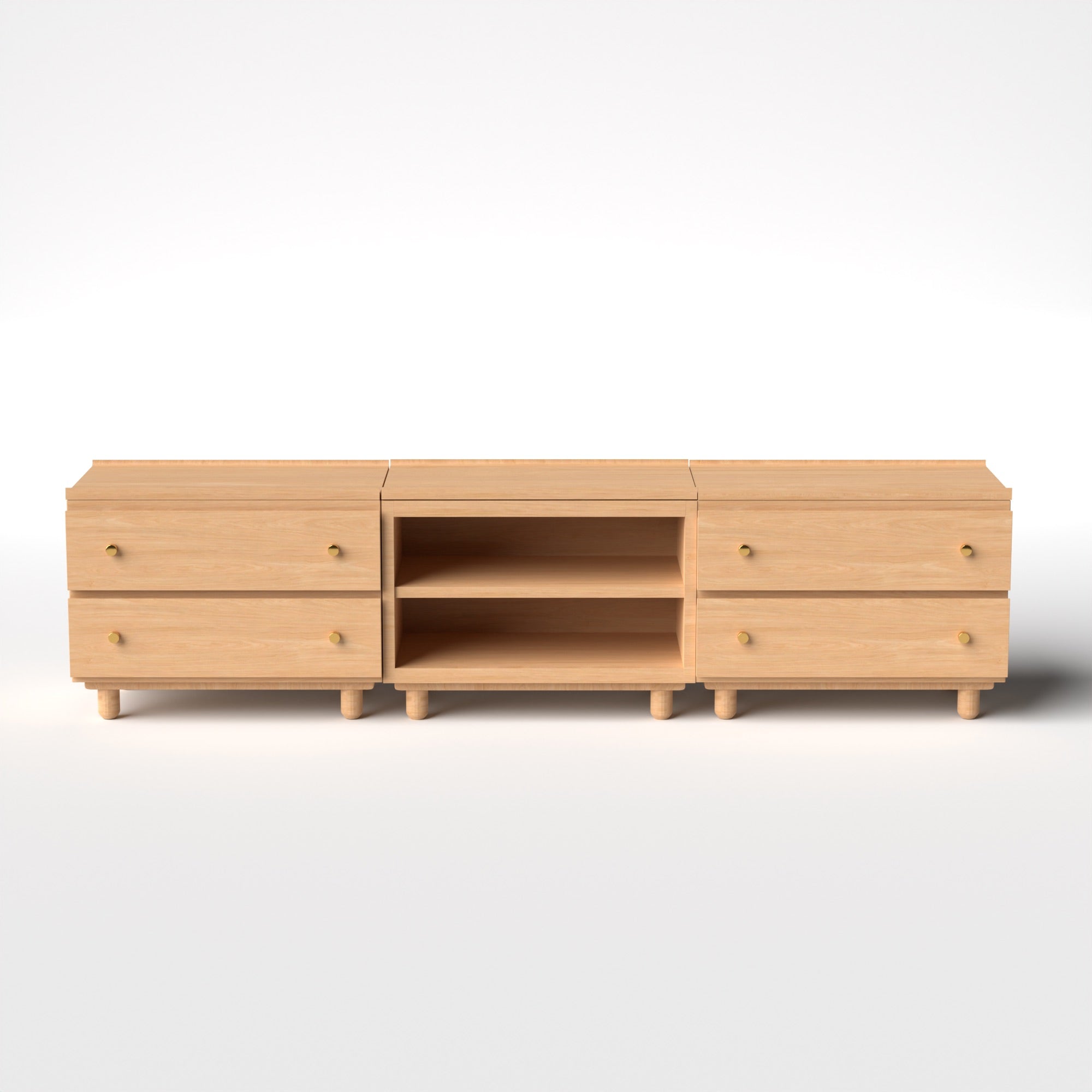 Stava Modular Credenza System | Solid Walnut/Teak/Oak Wood (2x3) | 8 Feet Length