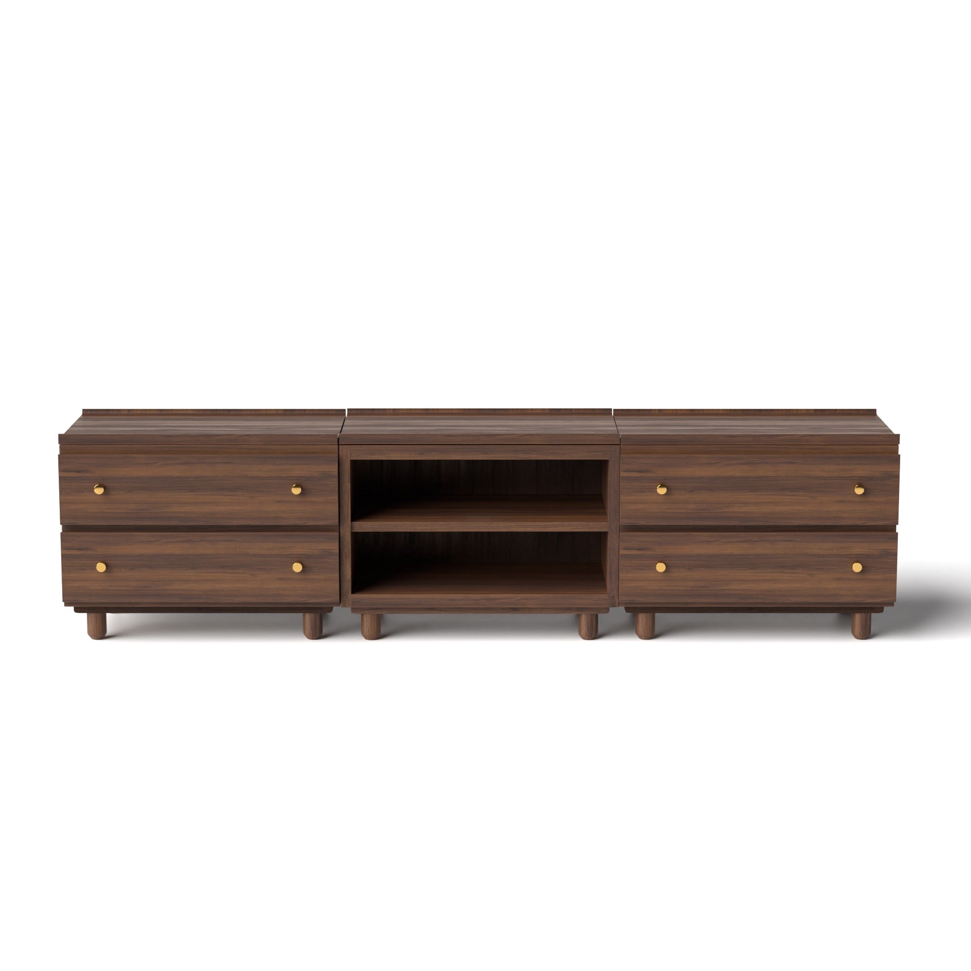 Stava Modular Credenza System | Solid Walnut/Teak/Oak Wood (2x3) | 8 Feet Length