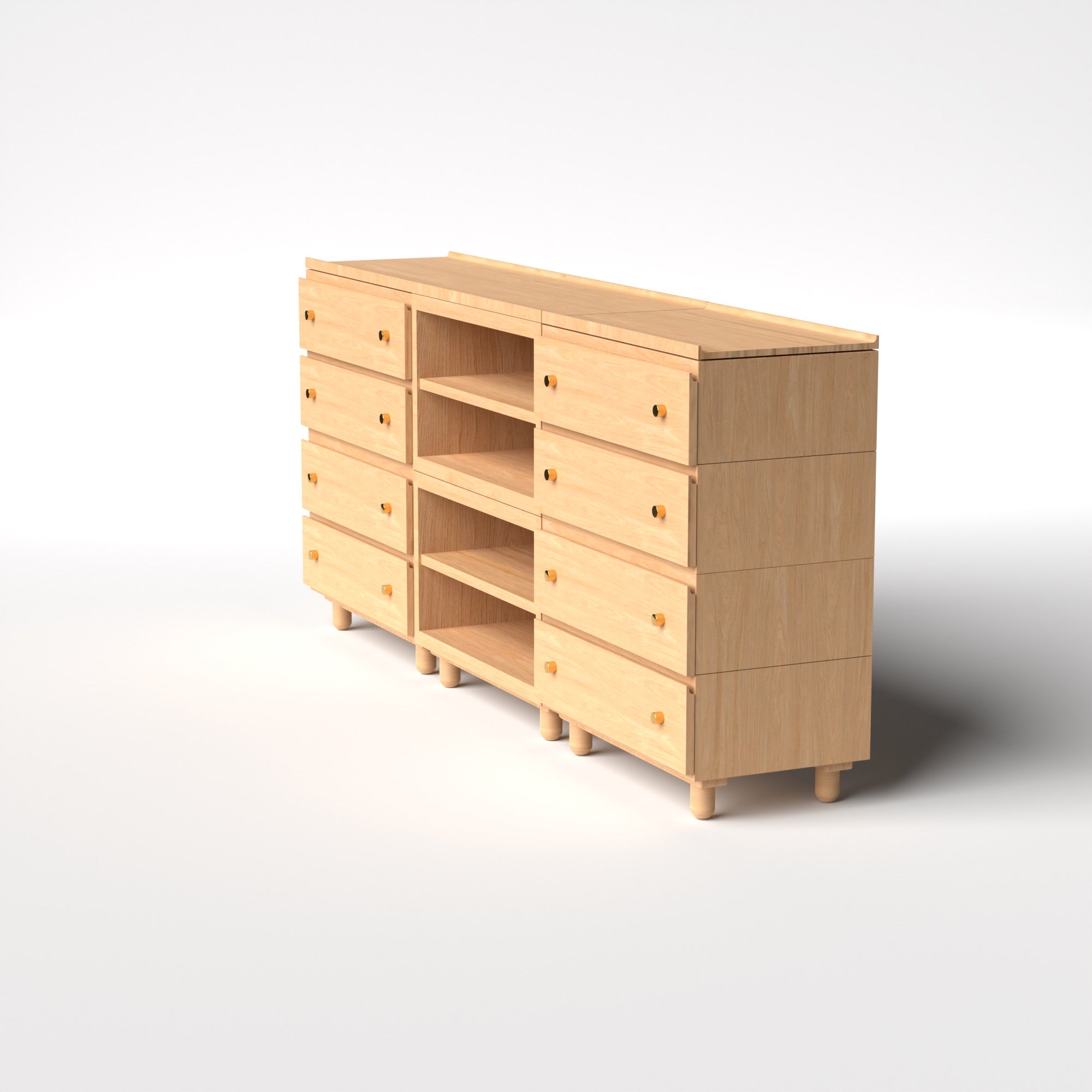 Stava Modular Credenza System | Solid Walnut/Teak/Oak Wood (4x3) | 8 Feet Length