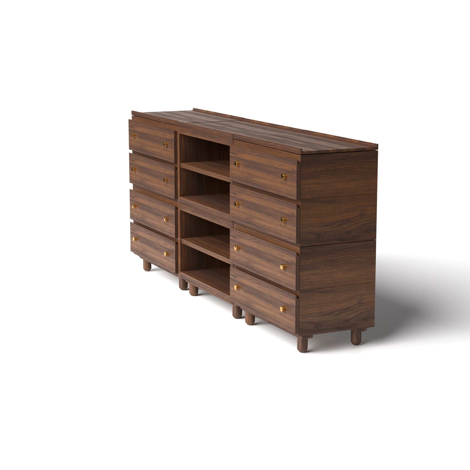 Stava Modular Credenza System | Solid Walnut/Teak/Oak Wood (4x3) | 8 Feet Length