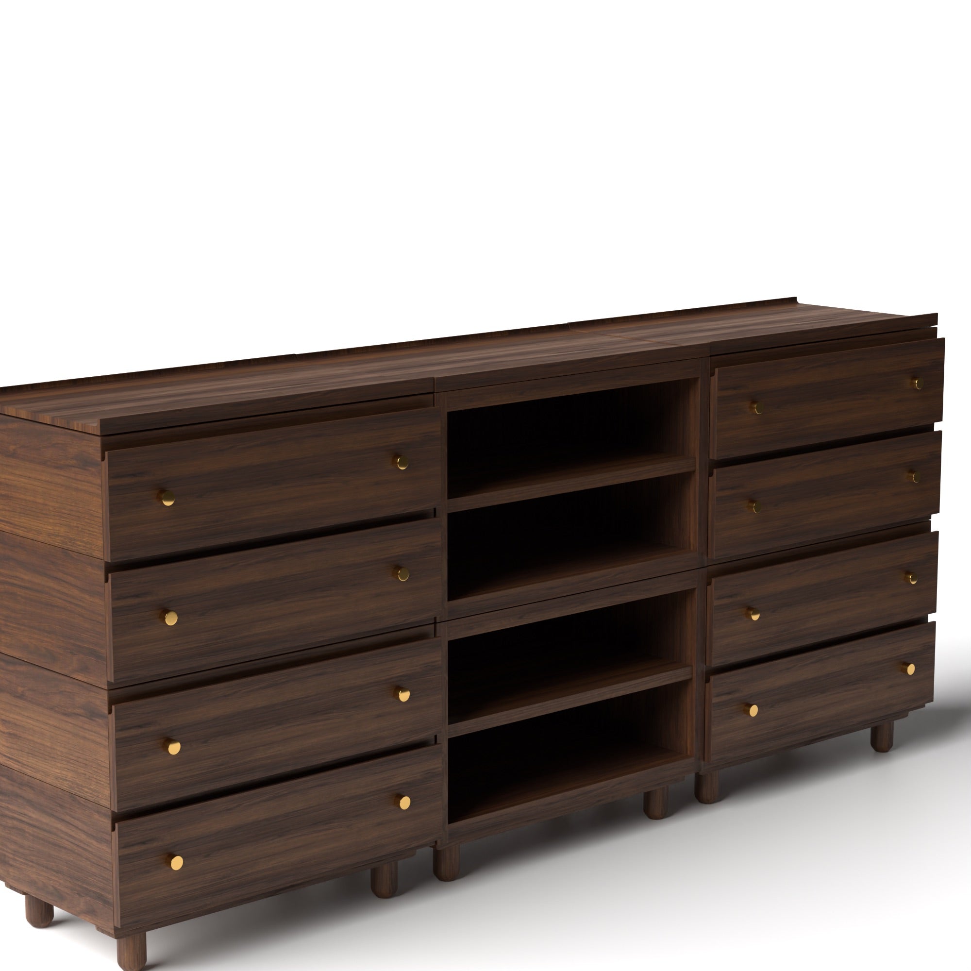 Stava Modular Credenza System | Solid Walnut/Teak/Oak Wood (4x3) | 8 Feet Length