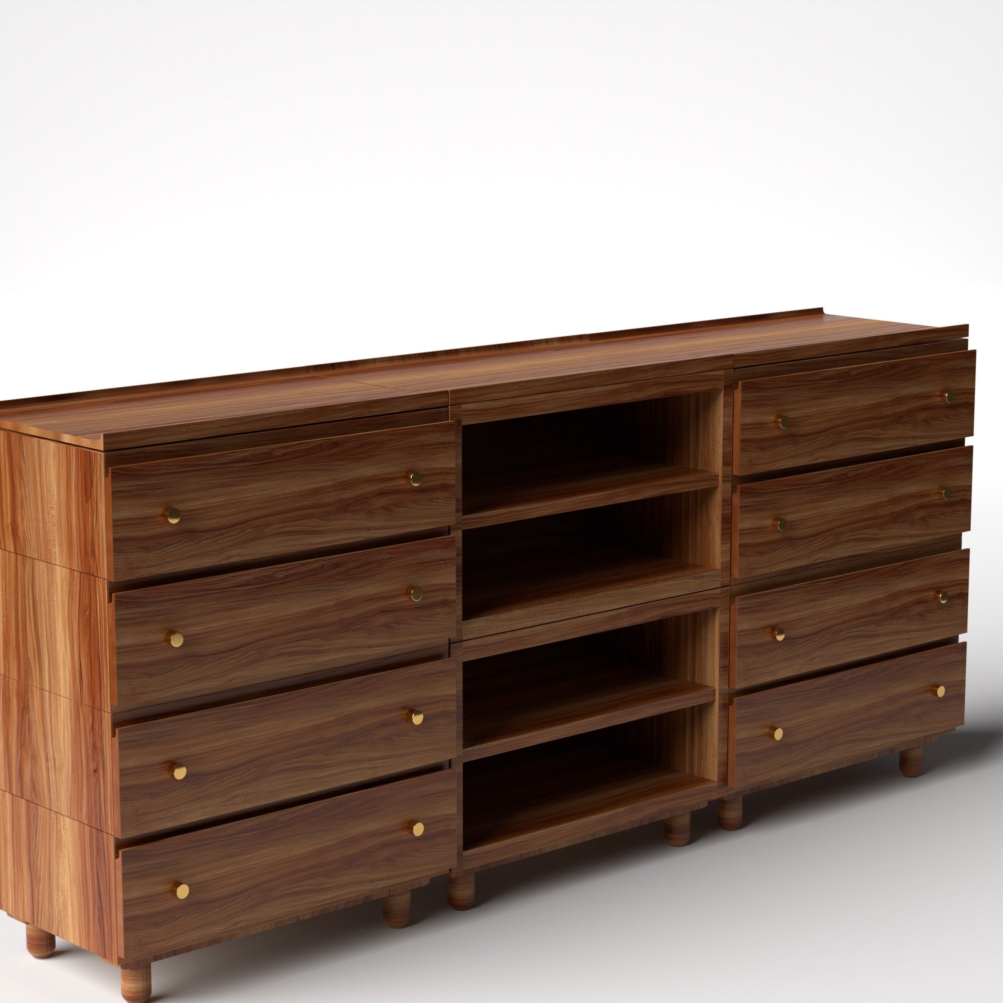 Stava Modular Credenza System | Solid Walnut/Teak/Oak Wood (4x3) | 8 Feet Length