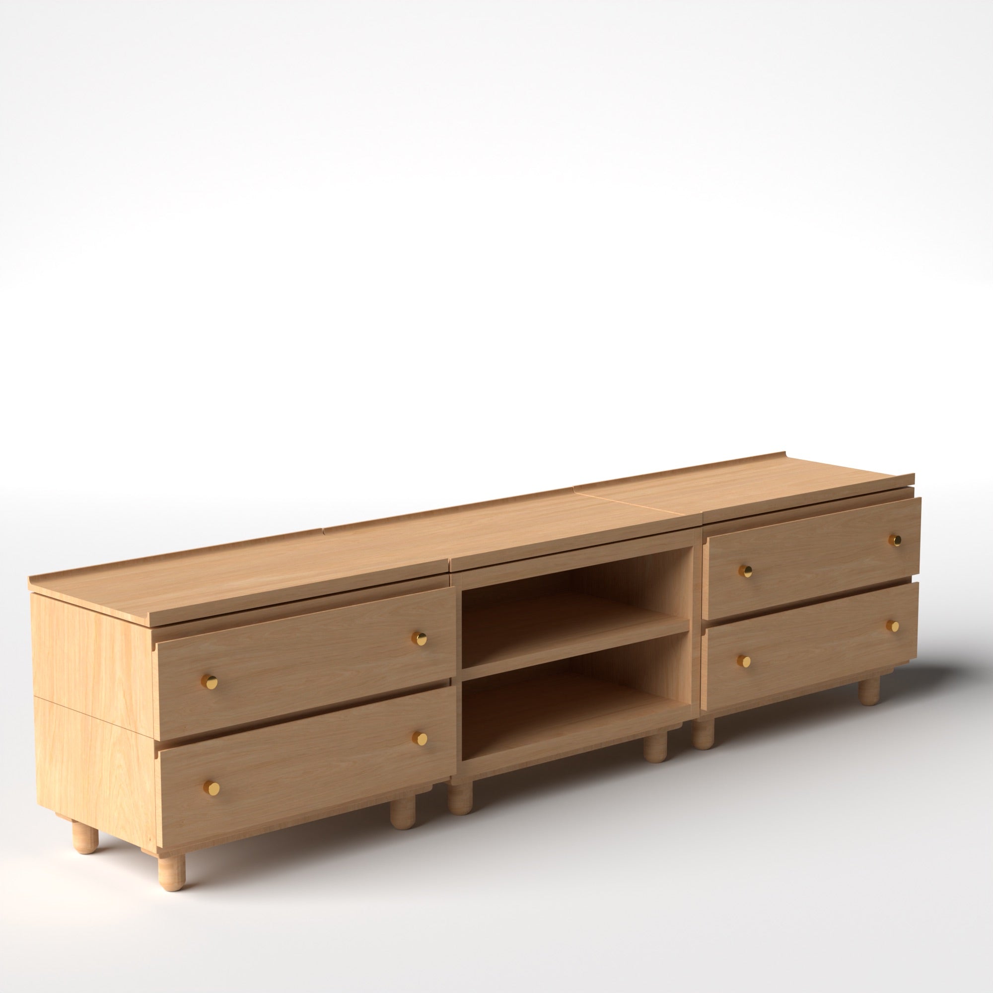 Stava Modular Credenza System | Solid Walnut/Teak/Oak Wood (2x3) | 8 Feet Length