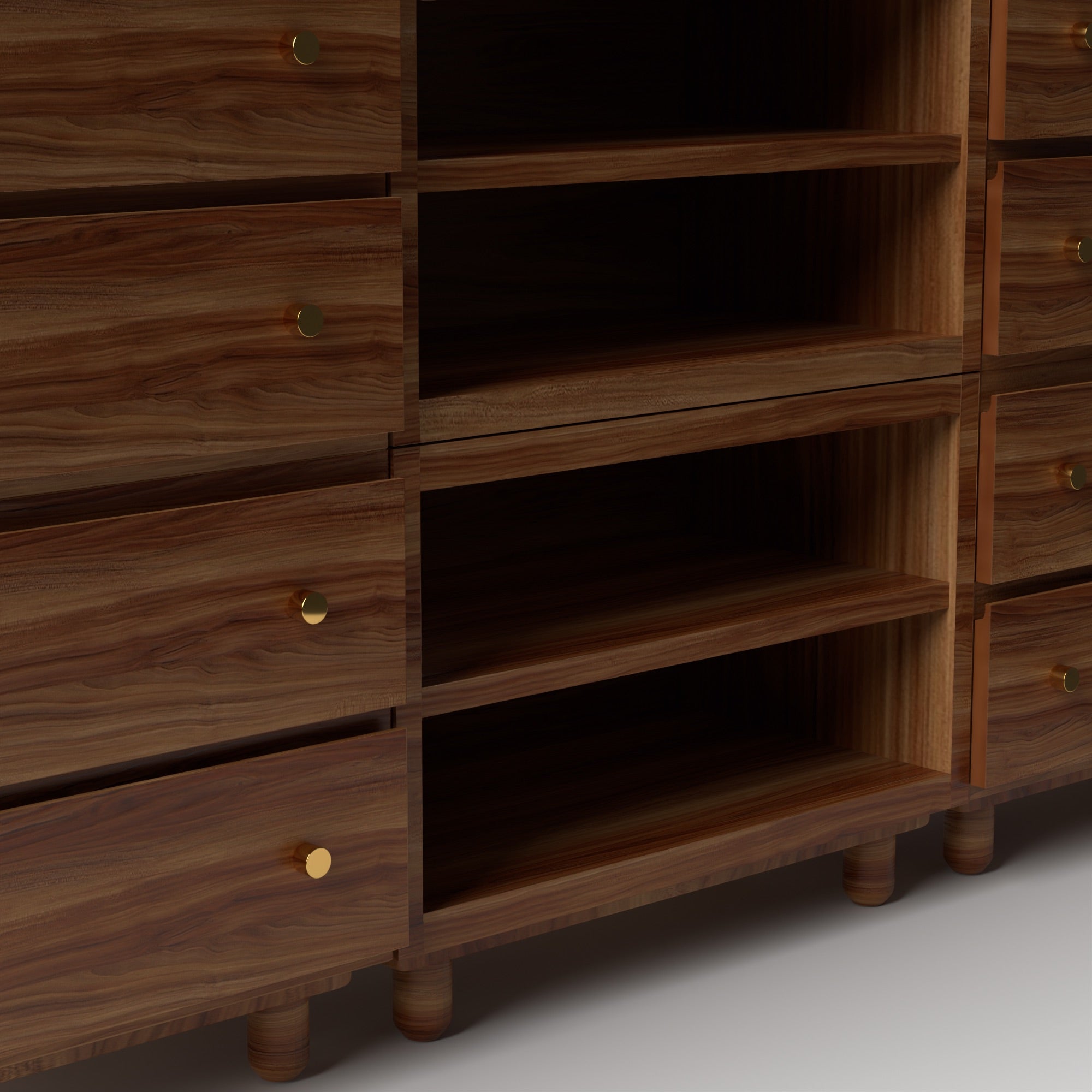 Stava Modular Credenza System | Solid Walnut/Teak/Oak Wood (4x3) | 8 Feet Length