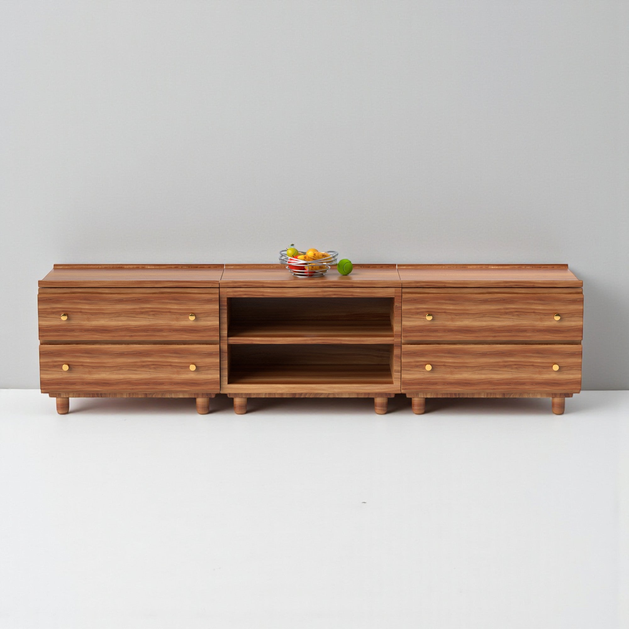 Stava Modular Credenza System | Solid Walnut/Teak/Oak Wood (2x3) | 8 Feet Length