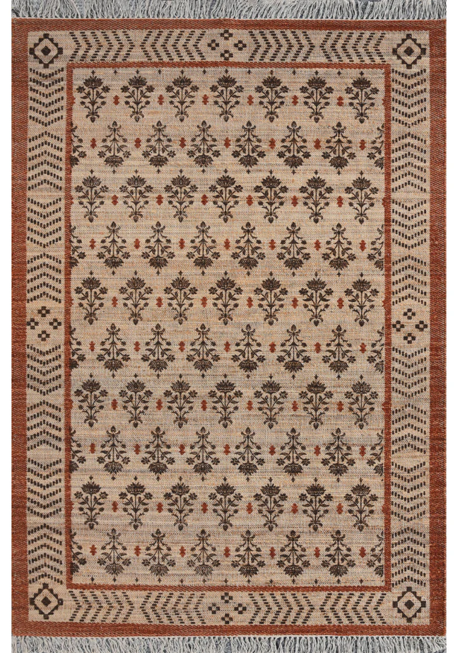 Hand Woven Flatweave Jute & Cotton Rug - 5x8 ft (RG_00393)