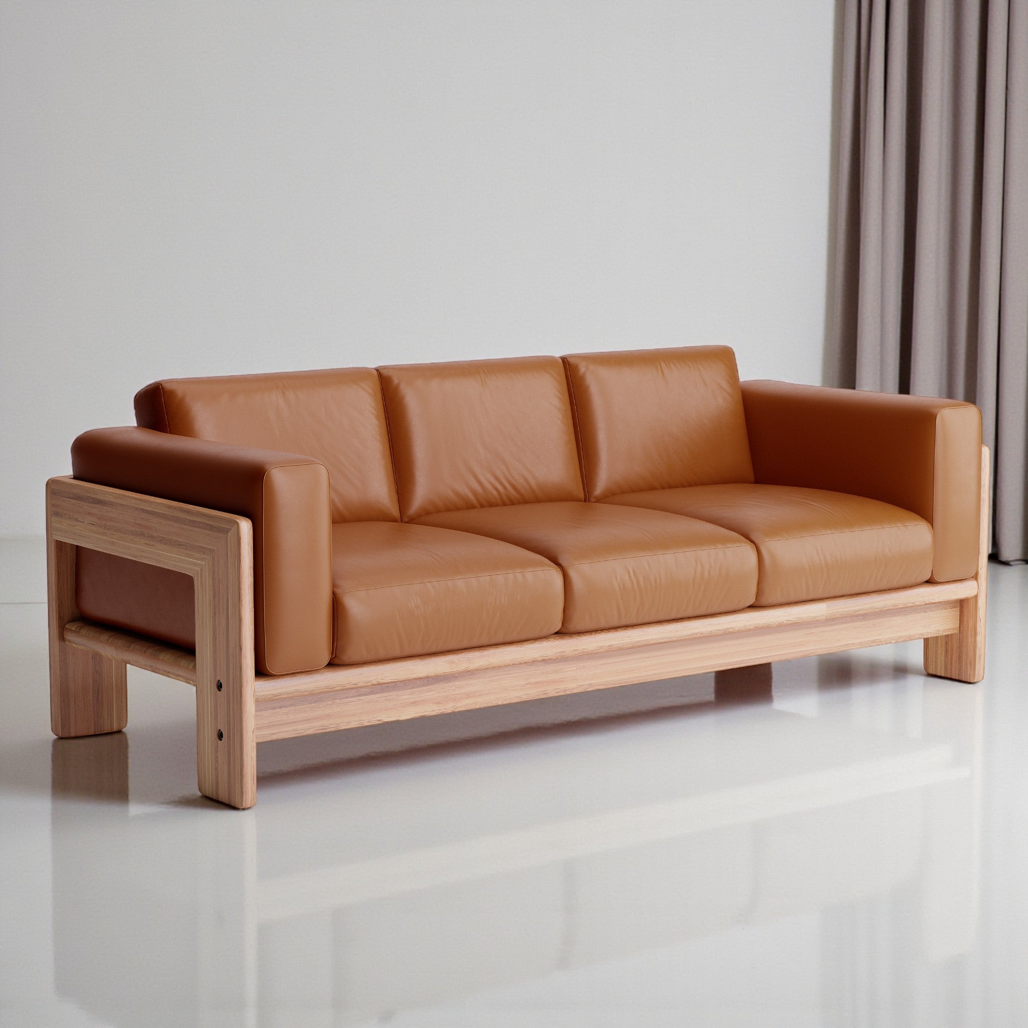 Nordhaven Sofa | 3 Seater | Italian Leather | Solid Teak/Walnut/Oak Wood