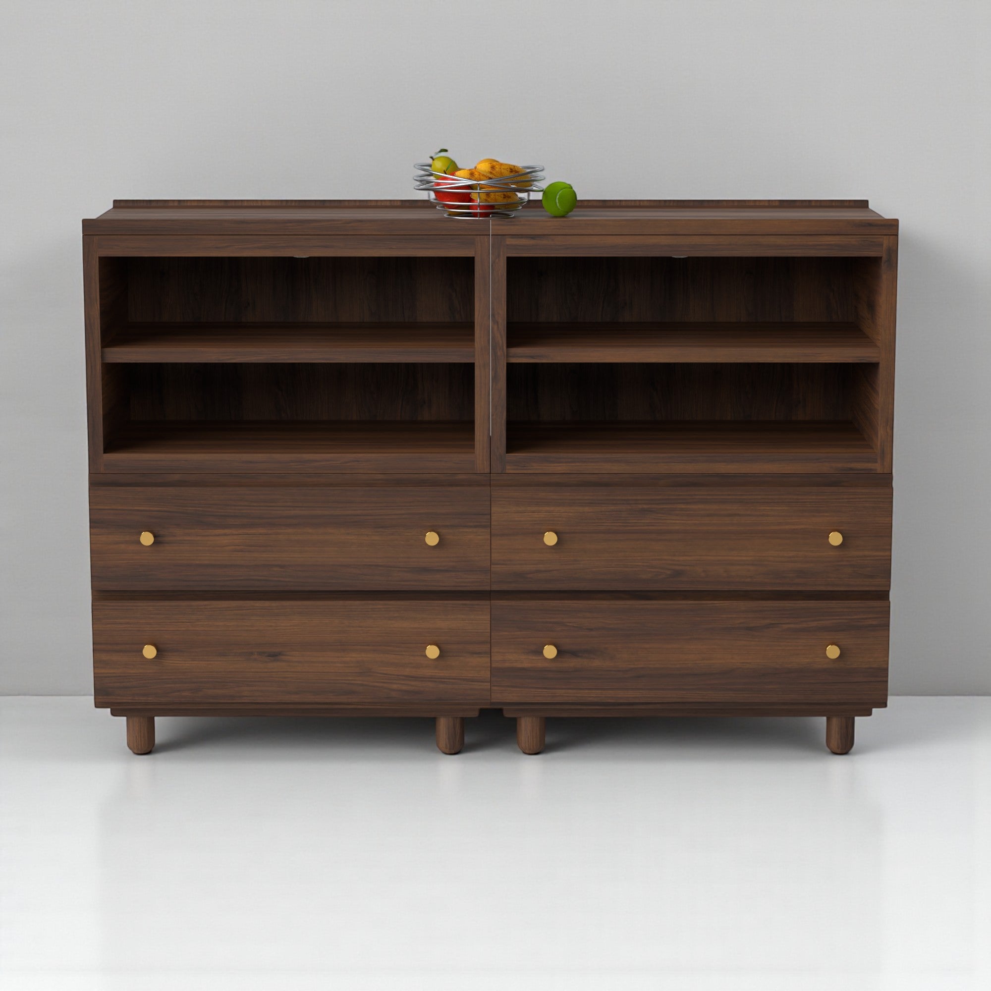 Stava Modular Credenza System | Solid Walnut/Teak/Oak Wood (4x2) | 5.5 Feet Length