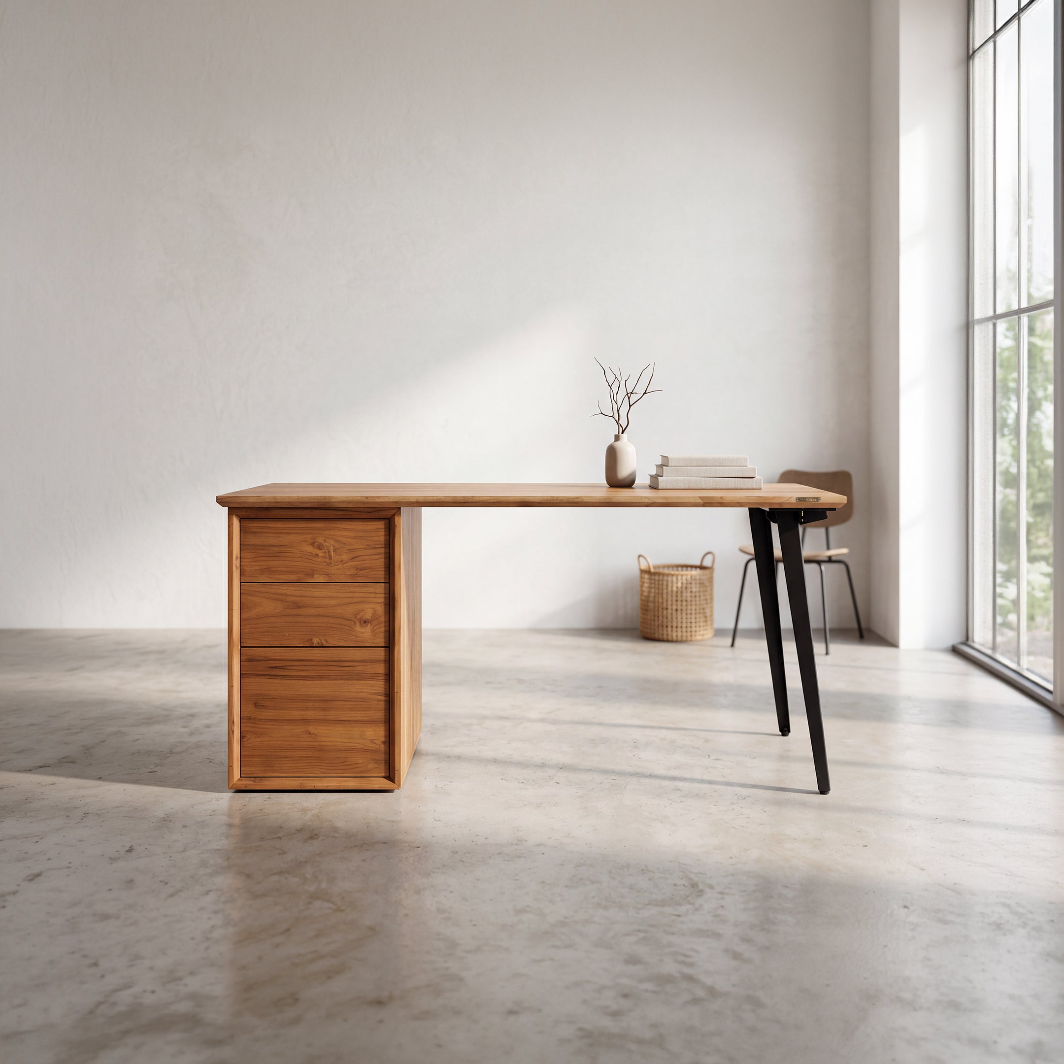 Takeshi Desk Pro with Storage Unit (5x2.5 feet) - Solid Teak