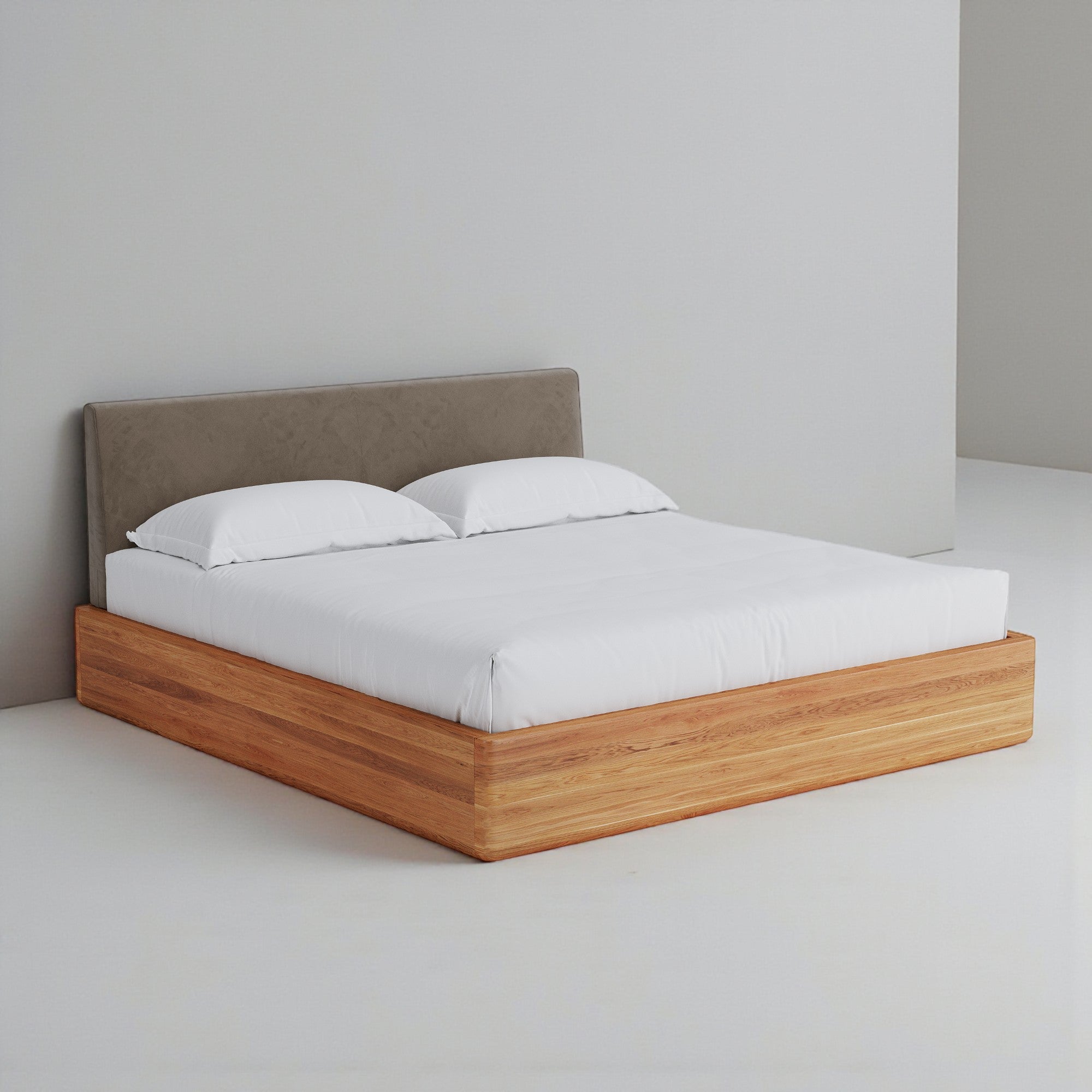 Aari Bed (Built-in Storage) - Solid Teak/Walnut/Oak Wood (Queen)