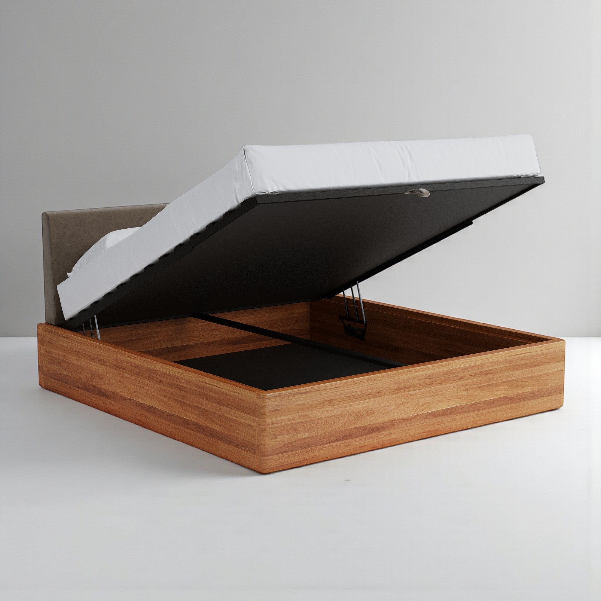 Aari Bed (Built-in Storage) - Solid Teak/Walnut/Oak Wood (Queen)