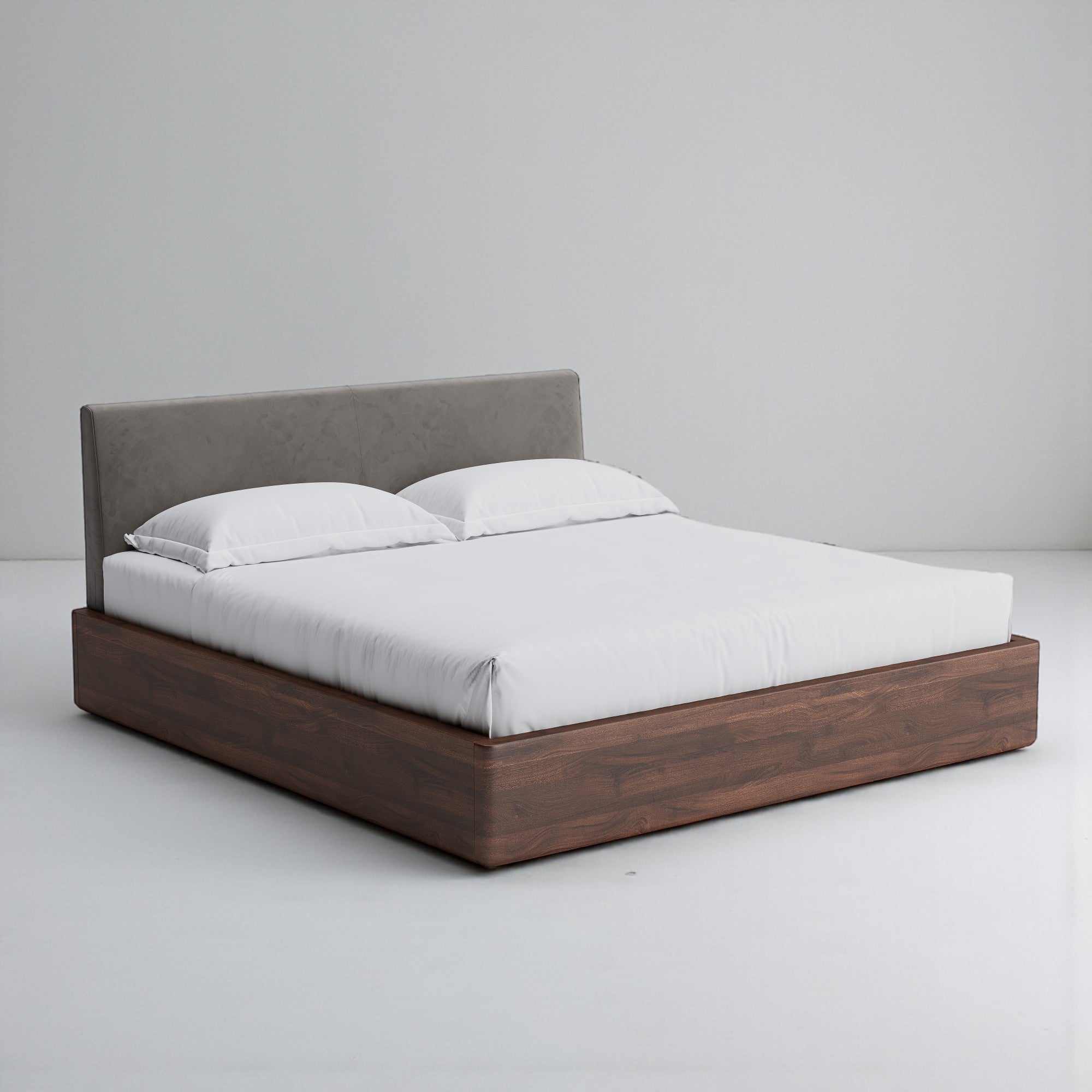 Aari Bed (Built-in Storage) - Solid Teak/Walnut/Oak Wood (King)